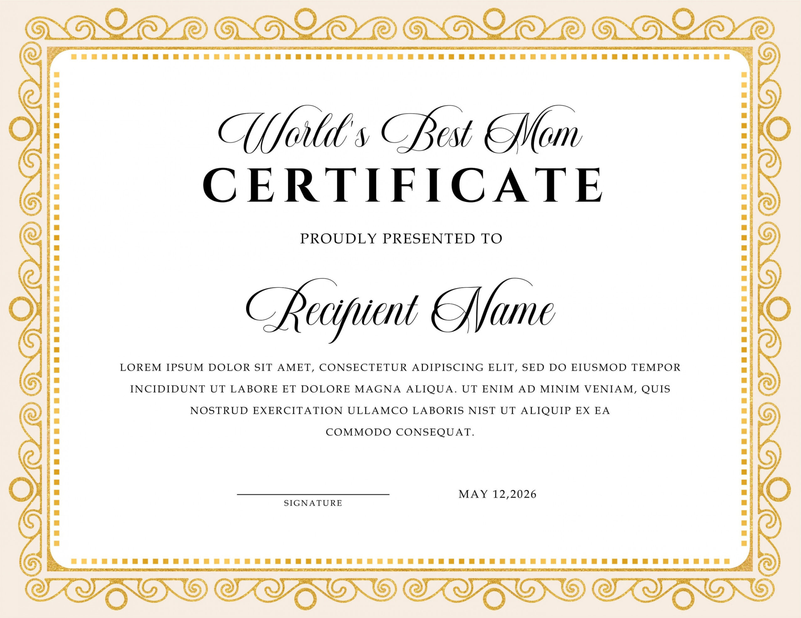 Printable Worlds Best Mom Certificate. Certificate for Mom