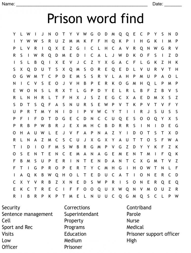 Prison word find Word Search - WordMint