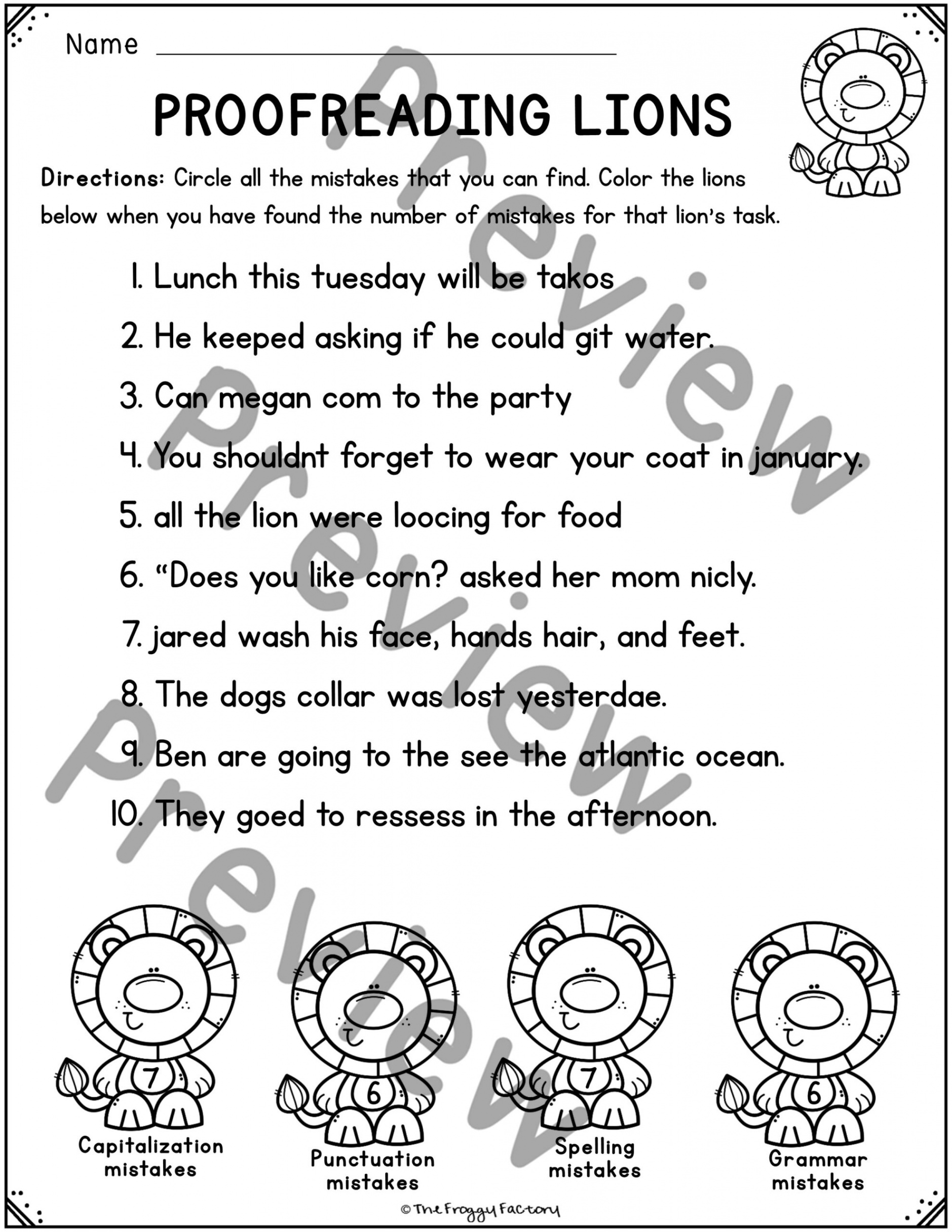 Proofreading Worksheets Editing Practice