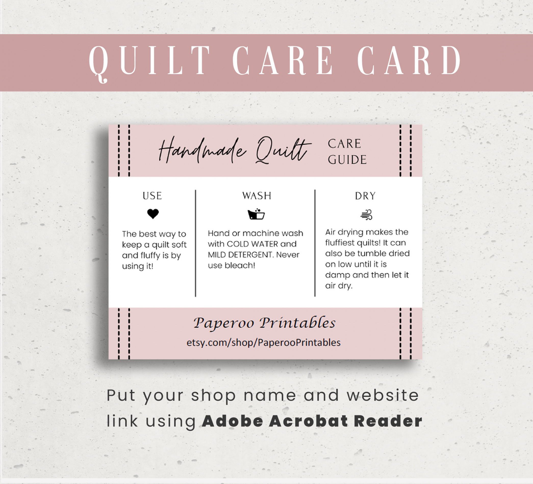 Quilt Care Guide Card Printable Quilt Wash Guide Quilt - Etsy