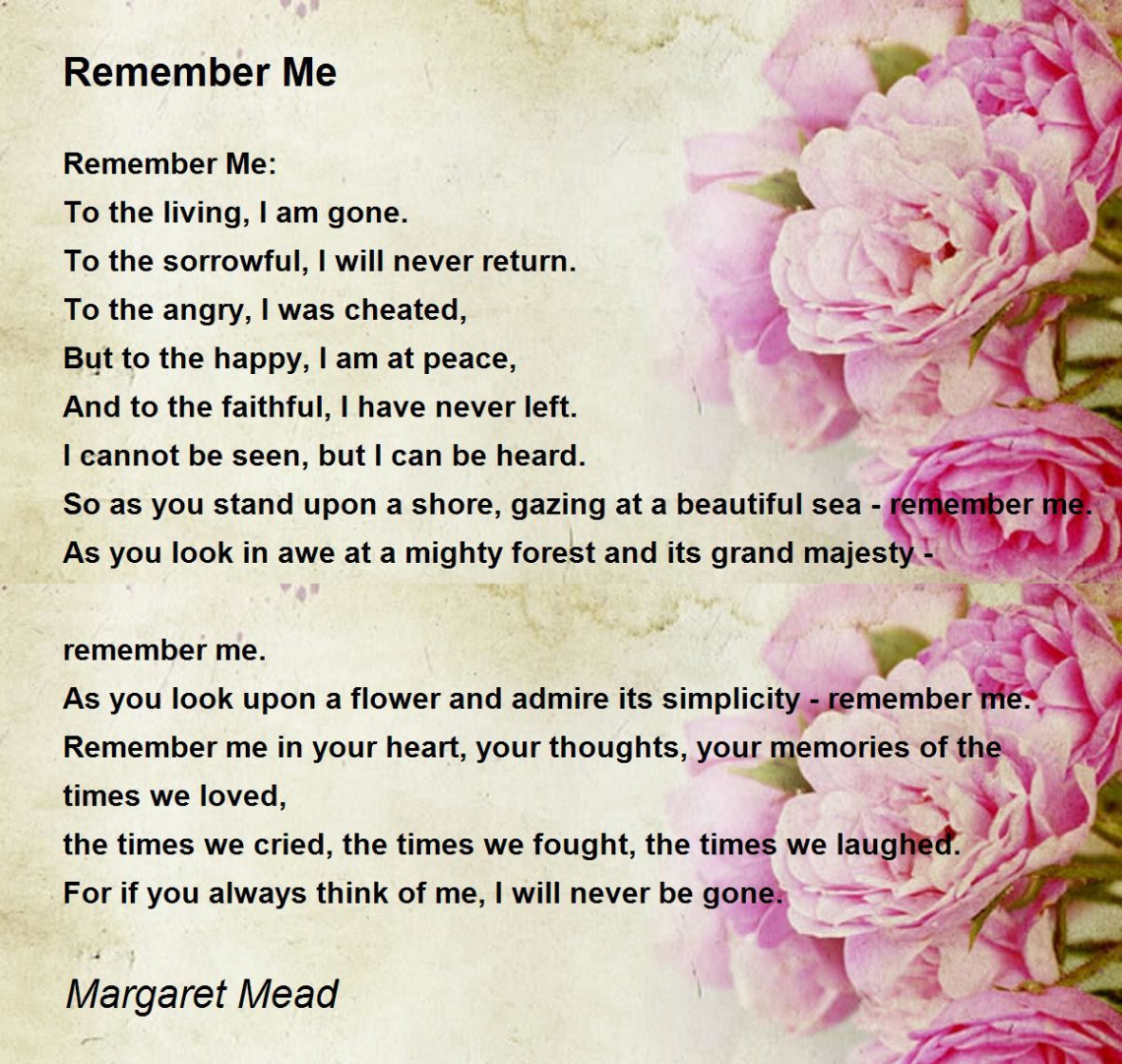 Remember Me - Remember Me Poem by Margaret Mead