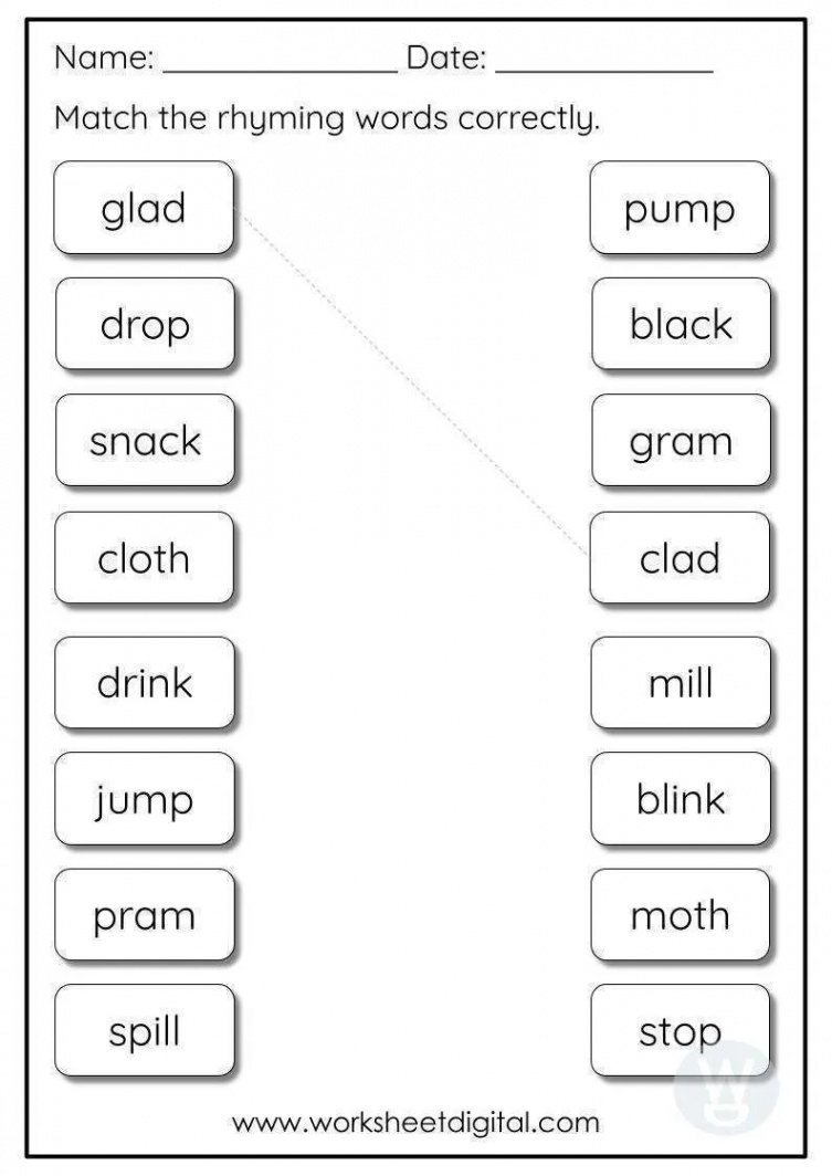 Rhyming Words - Worksheet Digital
