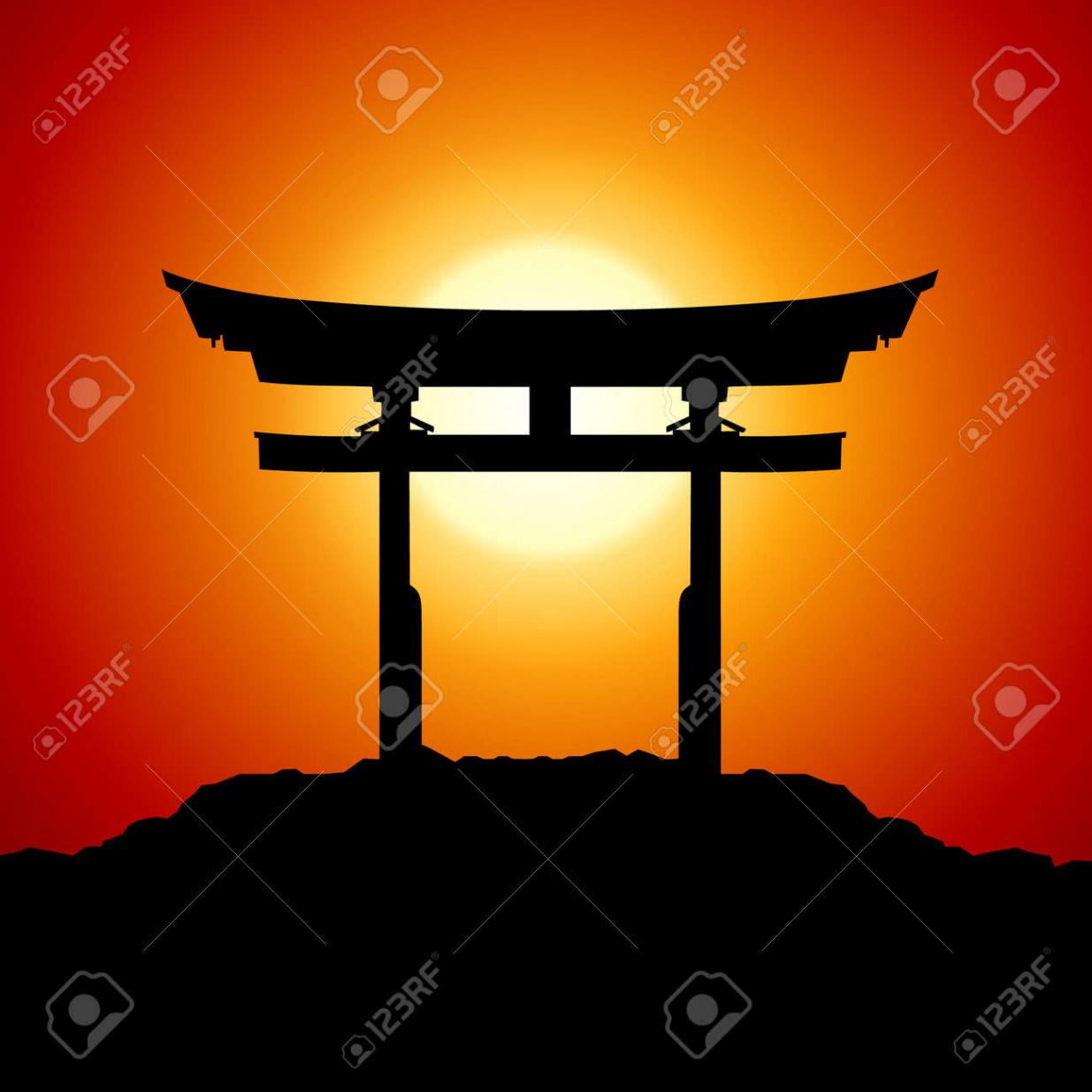 Romantic Sunset With Japan Gate Royalty Free SVG, Cliparts