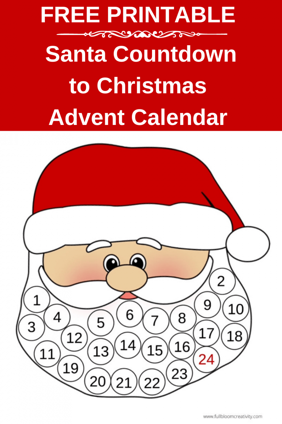 Santa Countdown to Christmas Advent Calendar - FREE Printable