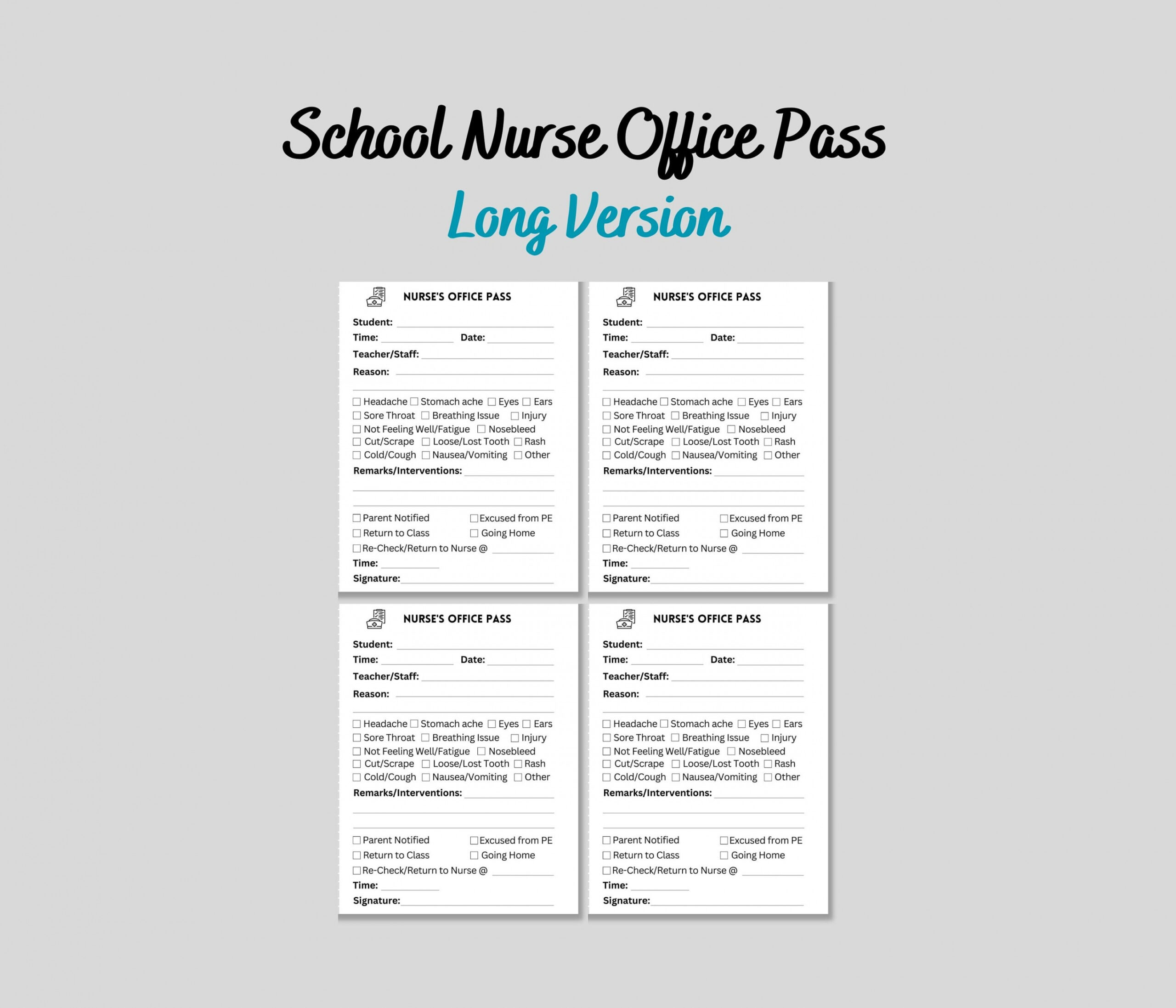 School Nurse Pass Printable School Nurse Office (Download Now) - Etsy