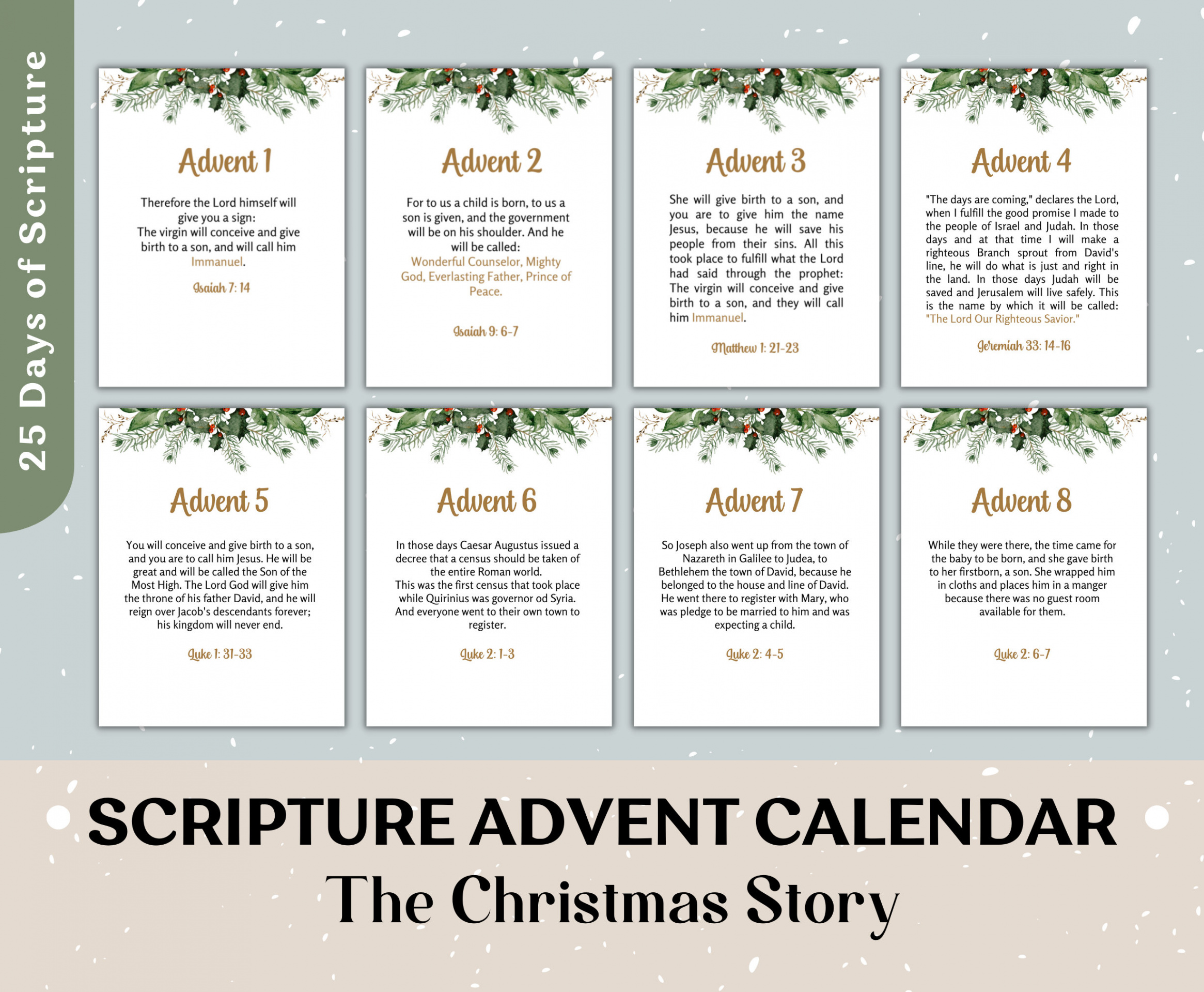 Scripture Advent Calendar for Printable, Christmas Countdown