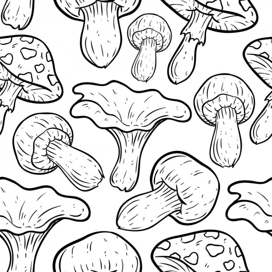 seamless pattern of mushroom with sketch or hand drawn style