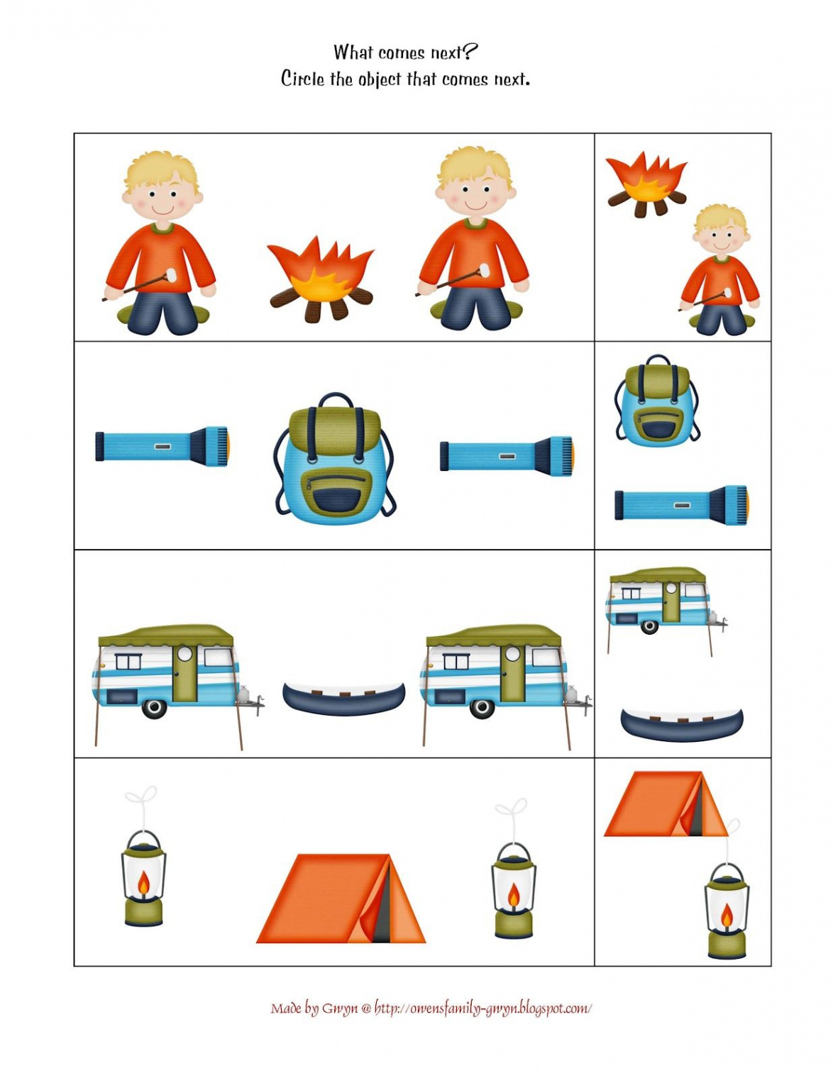 Sequence  Camping theme preschool, Preschool printables