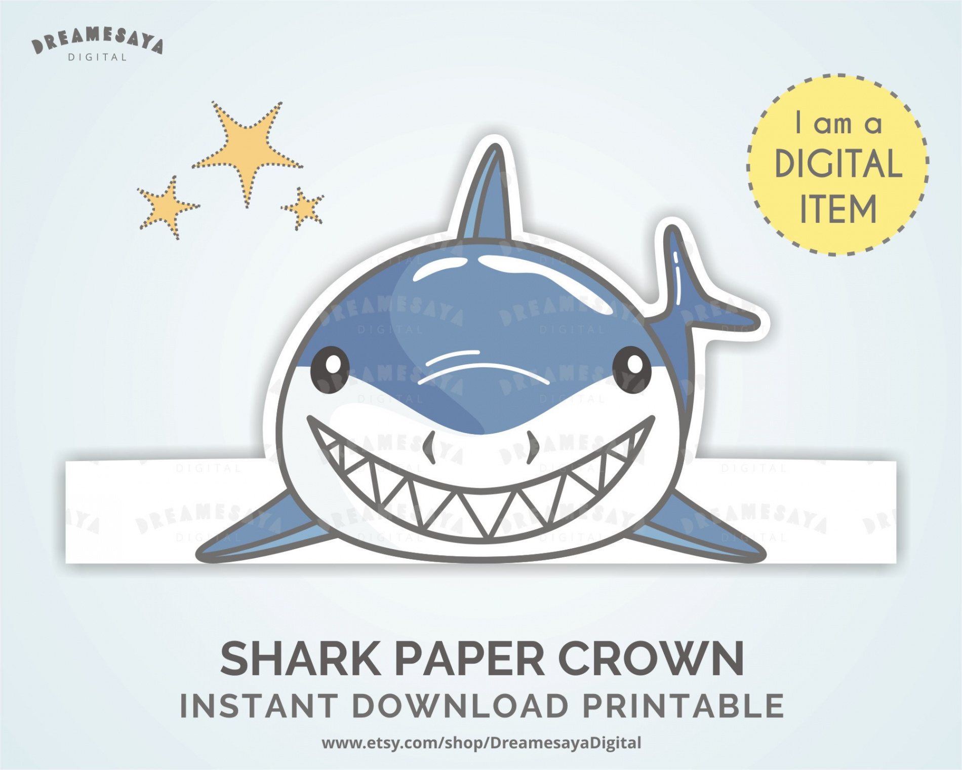 Shark Paper Crown Printable Downloadable Shark Paper Hat JPG