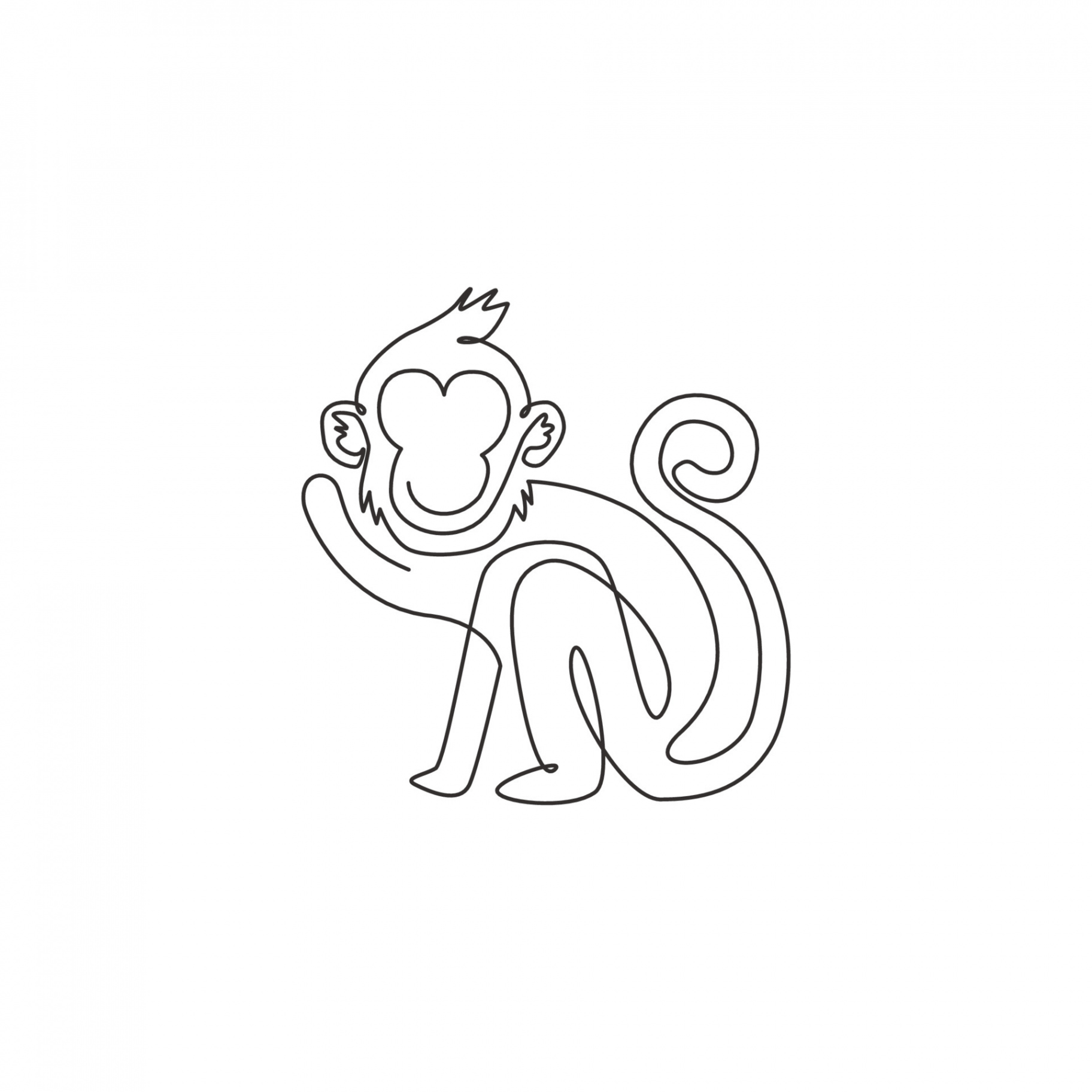 Single continuous line drawing of cute walking monkey for national