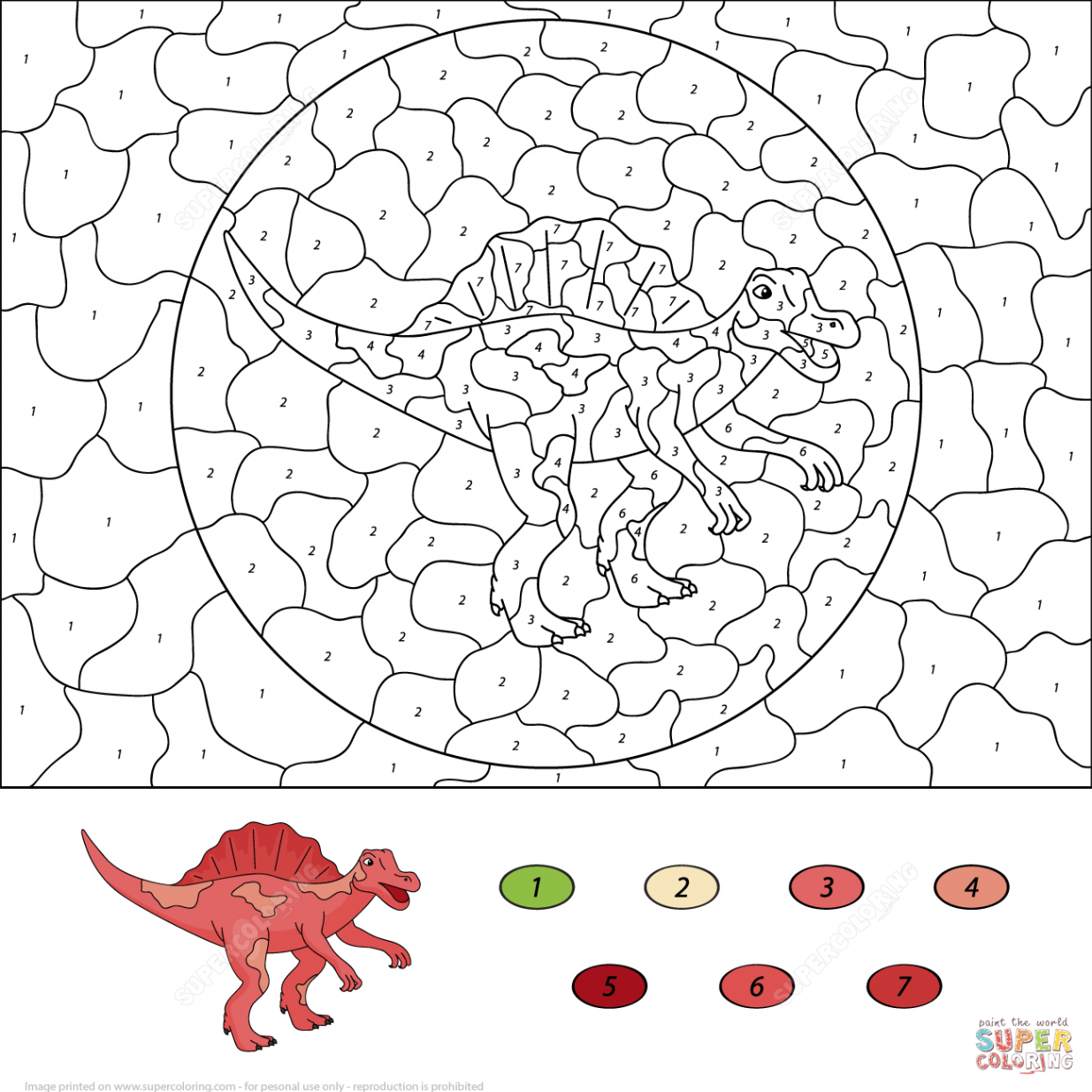 Spinosaurus Color by Number from Color by Number Worksheets