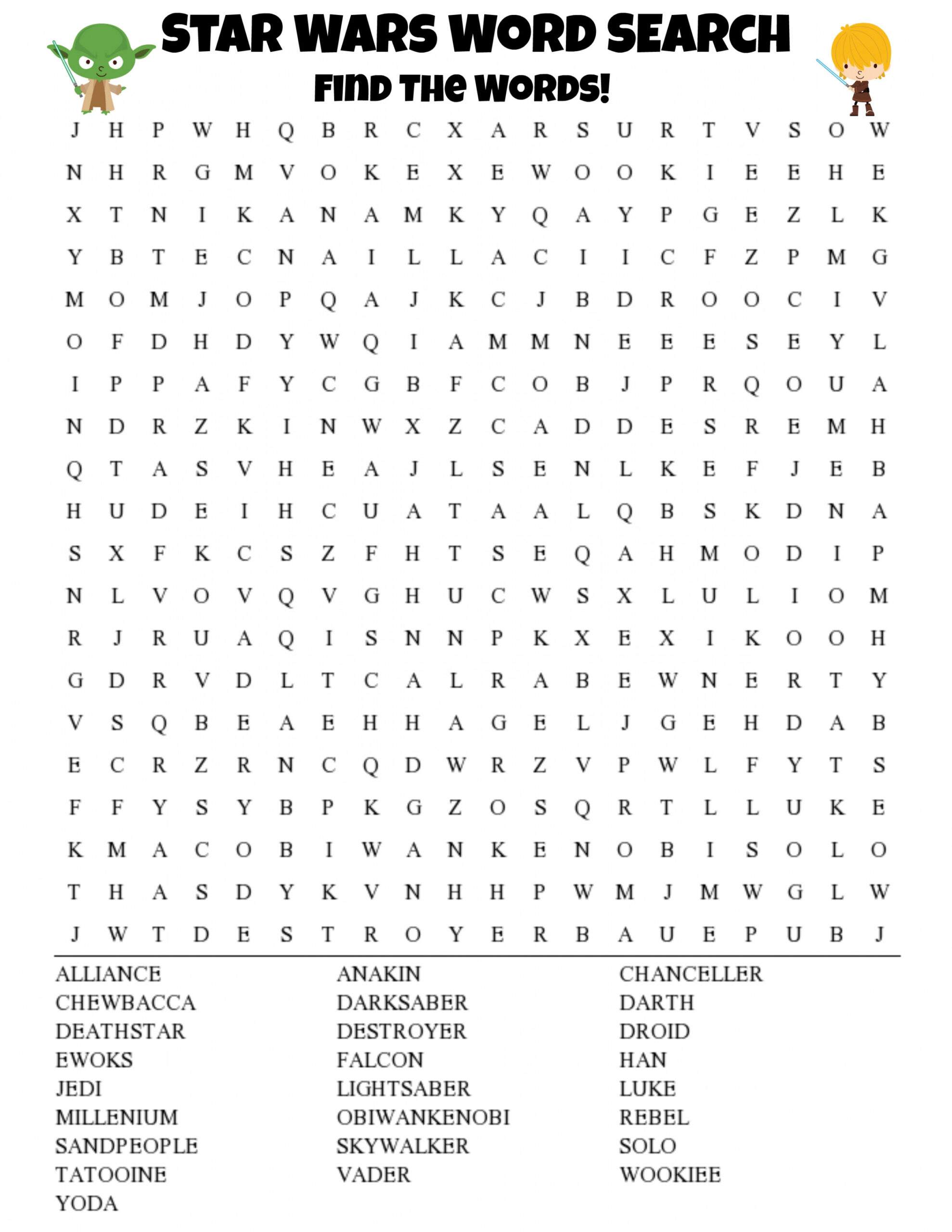 Star Wars Word Search Printable For Kids - Thrifty Mommas Tips