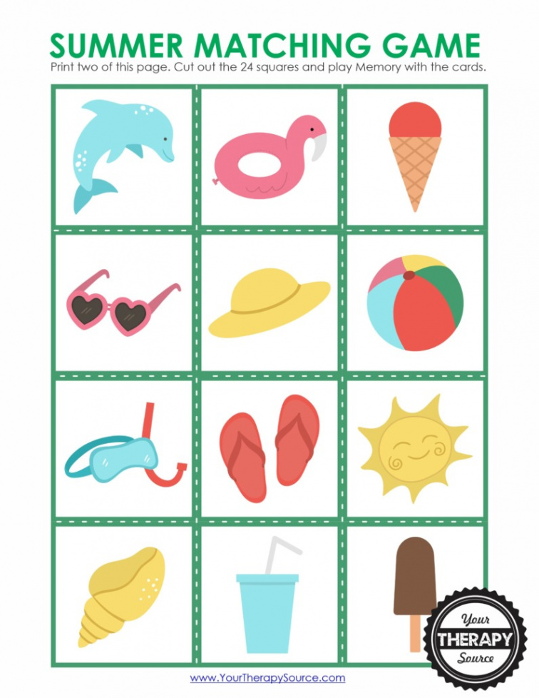 Summer Memory Game Free Printable - Your Therapy Source