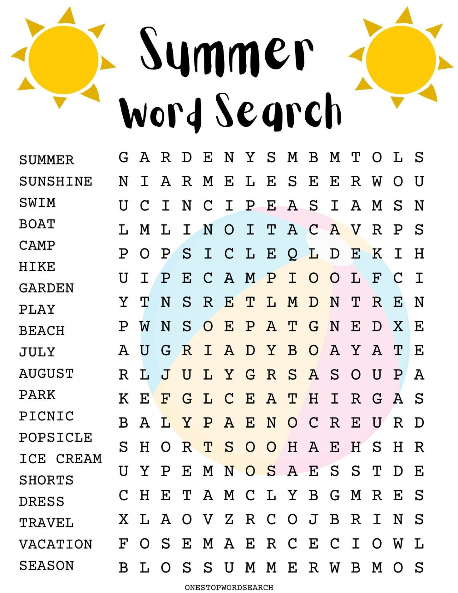 Summer Word Search Puzzle With Answer Sheet Seasonal Games - Etsy UK