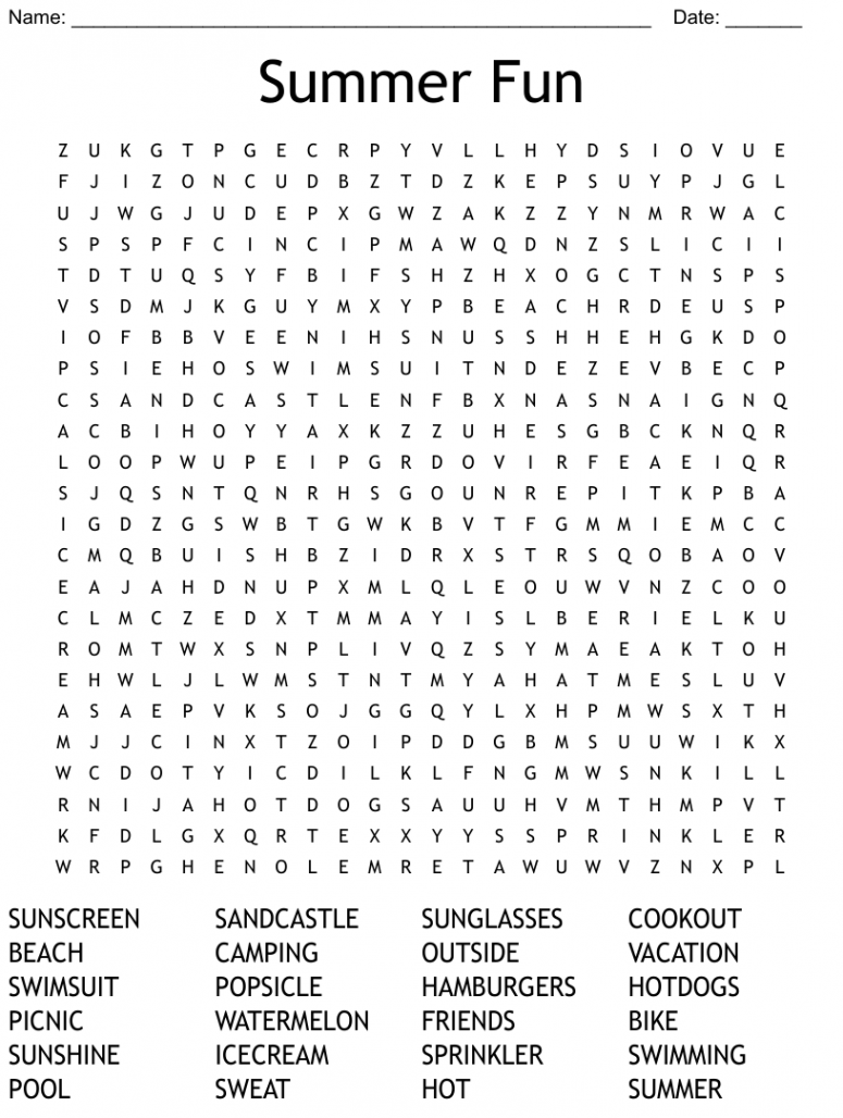 SUMMER Word Search - WordMint