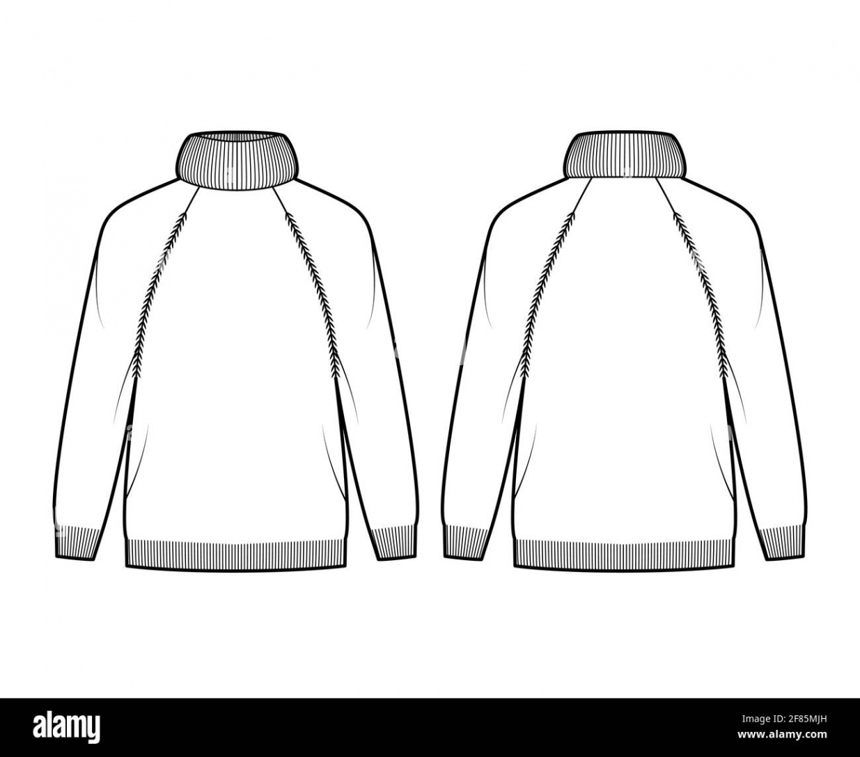 Sweater Exaggerated Turtleneck technical fashion illustration with