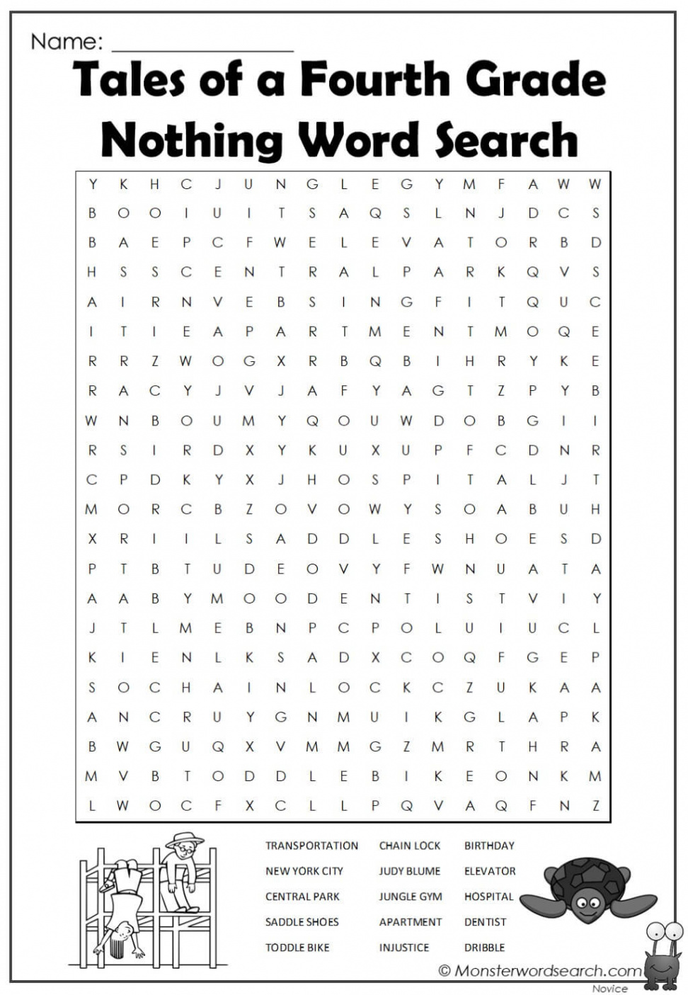 tales of a fourth grade nothing word search - Monster Word Search