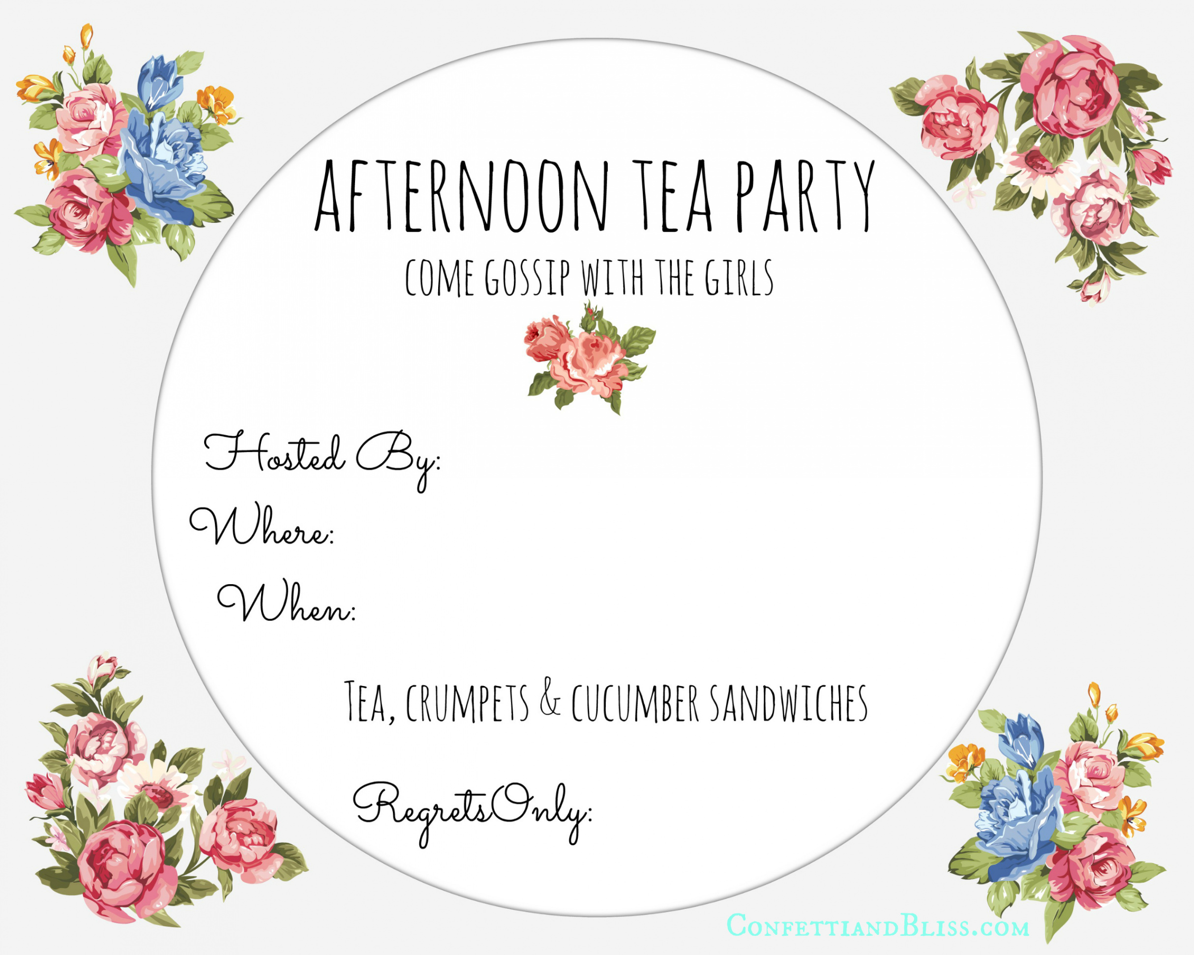 Tea Party Invite Printable - Confetti and Bliss