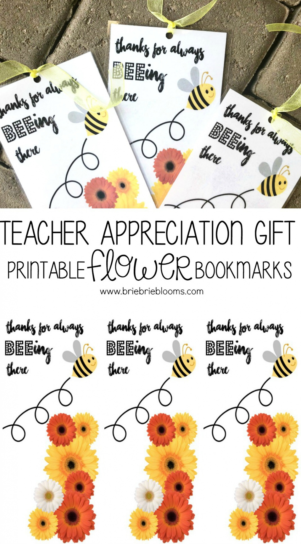 Teacher Appreciation Gift Printable Flower Bookmarks - Brie Brie