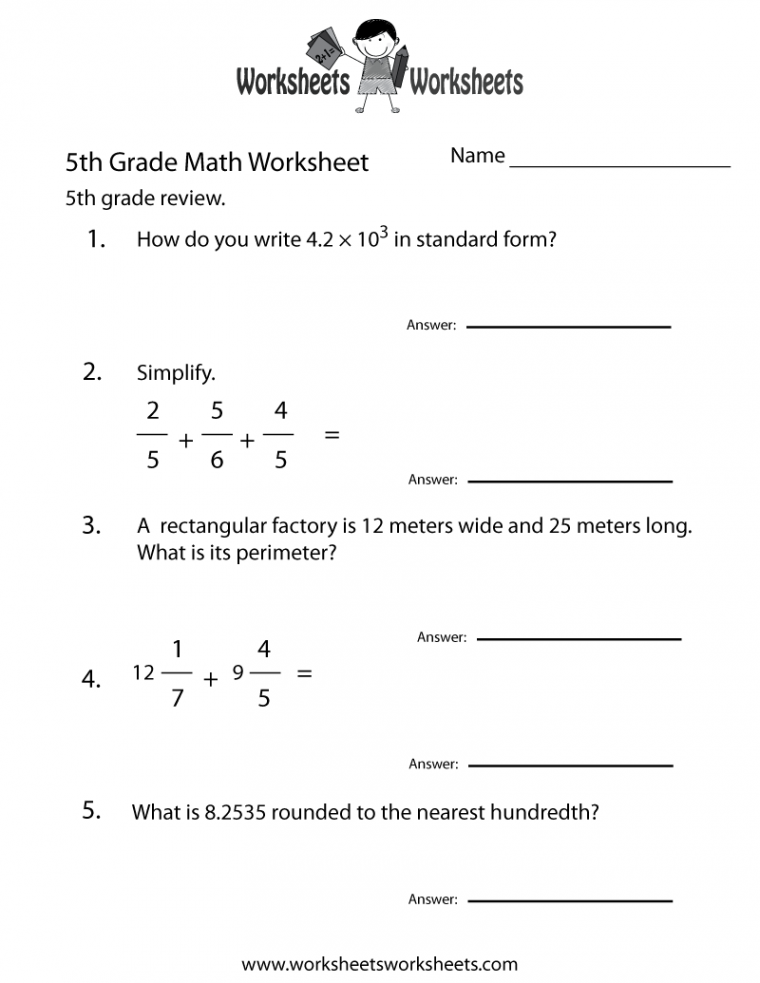 th Grade Math Review Worksheet  Worksheets Worksheets