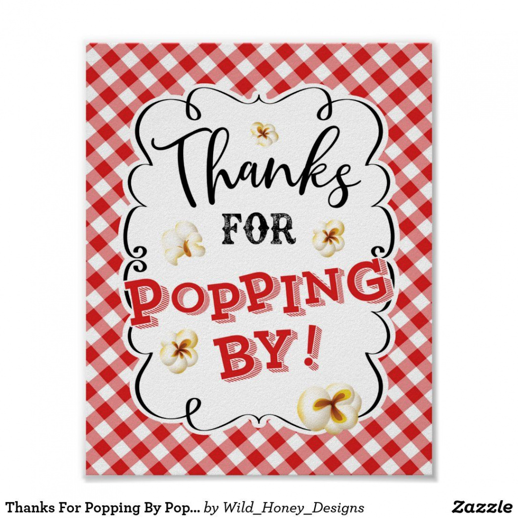 Thanks For Popping By Popcorn Sign Red Gingham  Zazzle  Popcorn