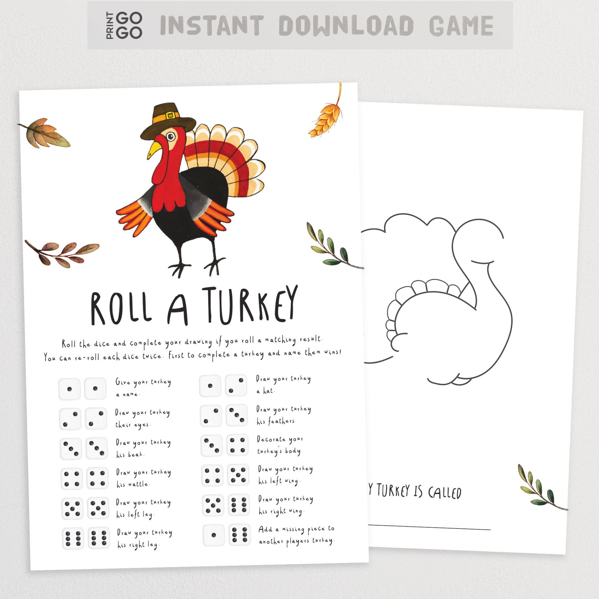 Thanksgiving Roll A Turkey Dice Game  Thanksgiving Printable Dice Game for  Children  Family Holiday Activity  Kids Number Game