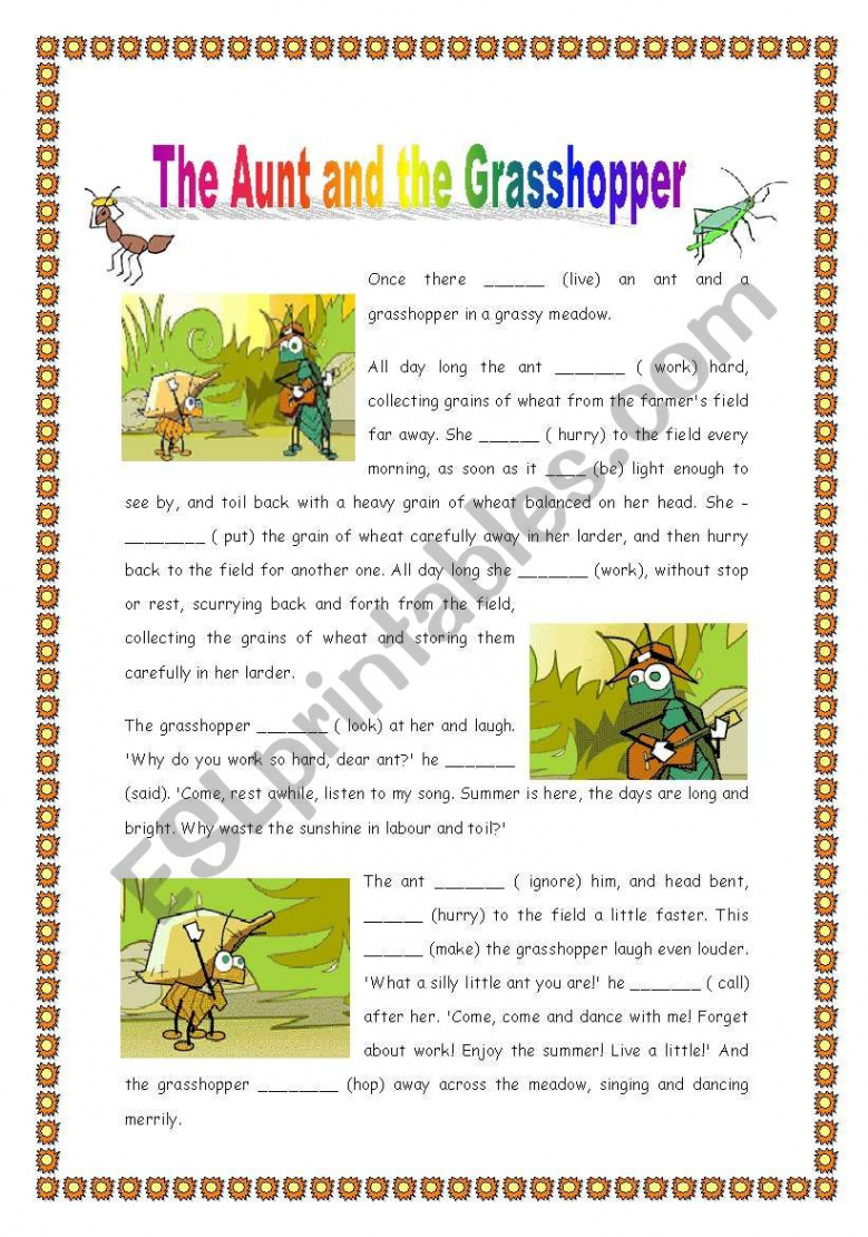 The Ant and the Grasshopper - Past Simple -  pages - ESL