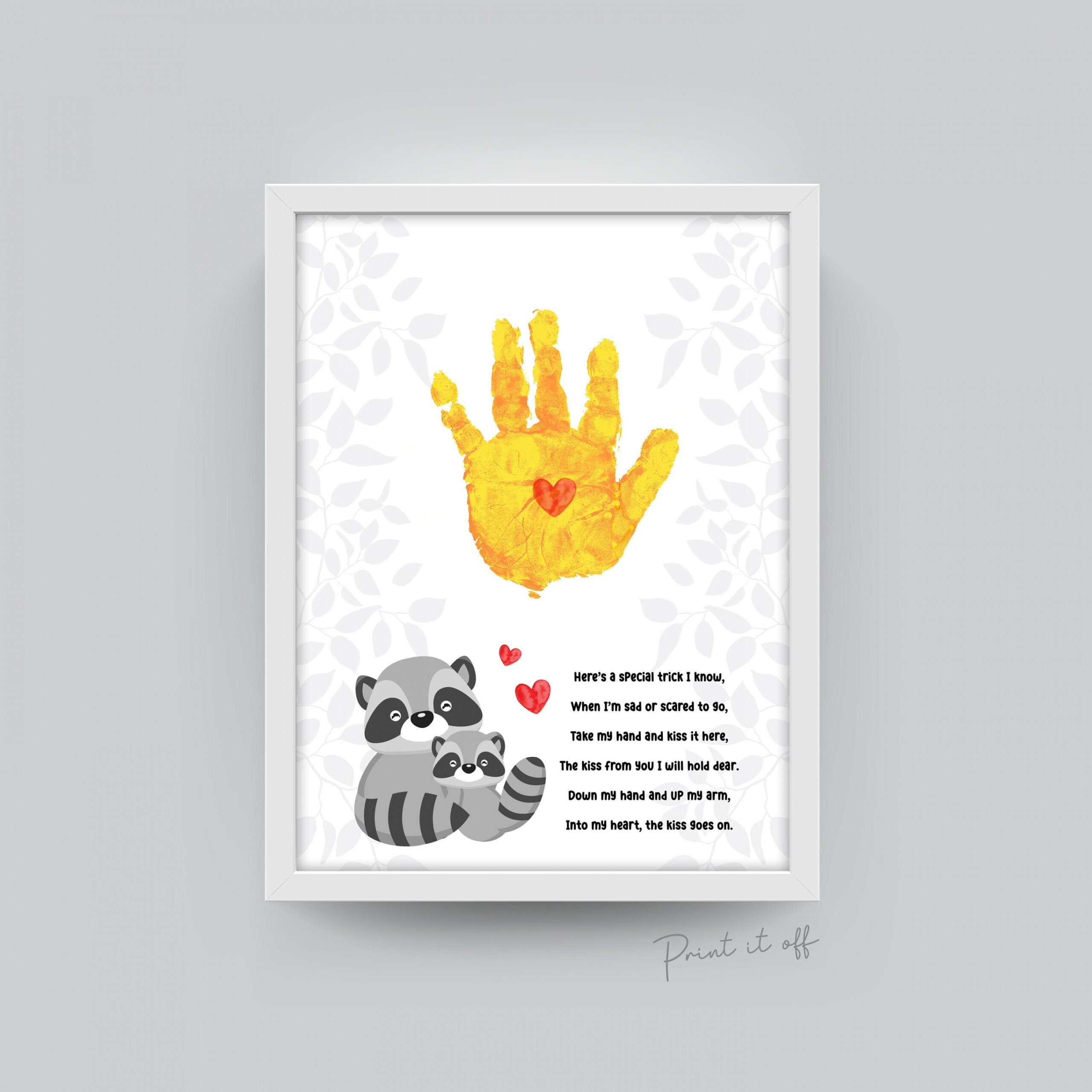 The Kissing Hand Book Racoon / First Day School Handprint Hand Art /  Starting Kindergarten PreK Preschool / Child Kids Teacher / PRINT