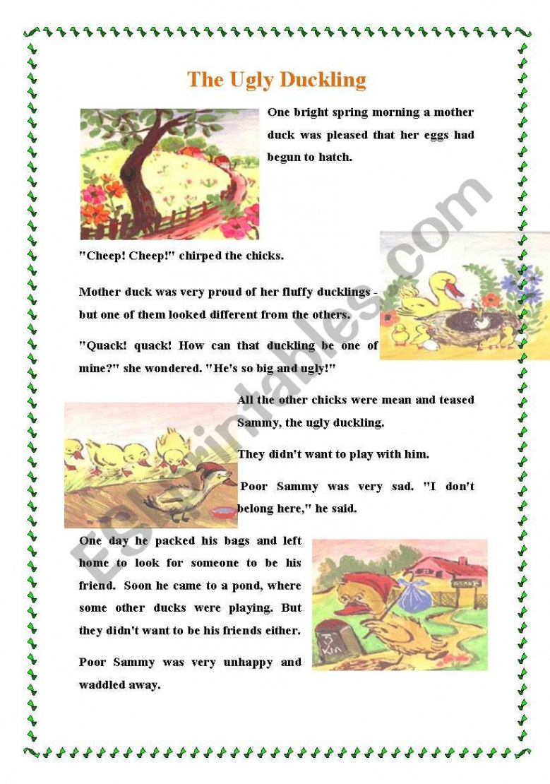 The Ugly Duckling Part  - ESL worksheet by Thumbelina7