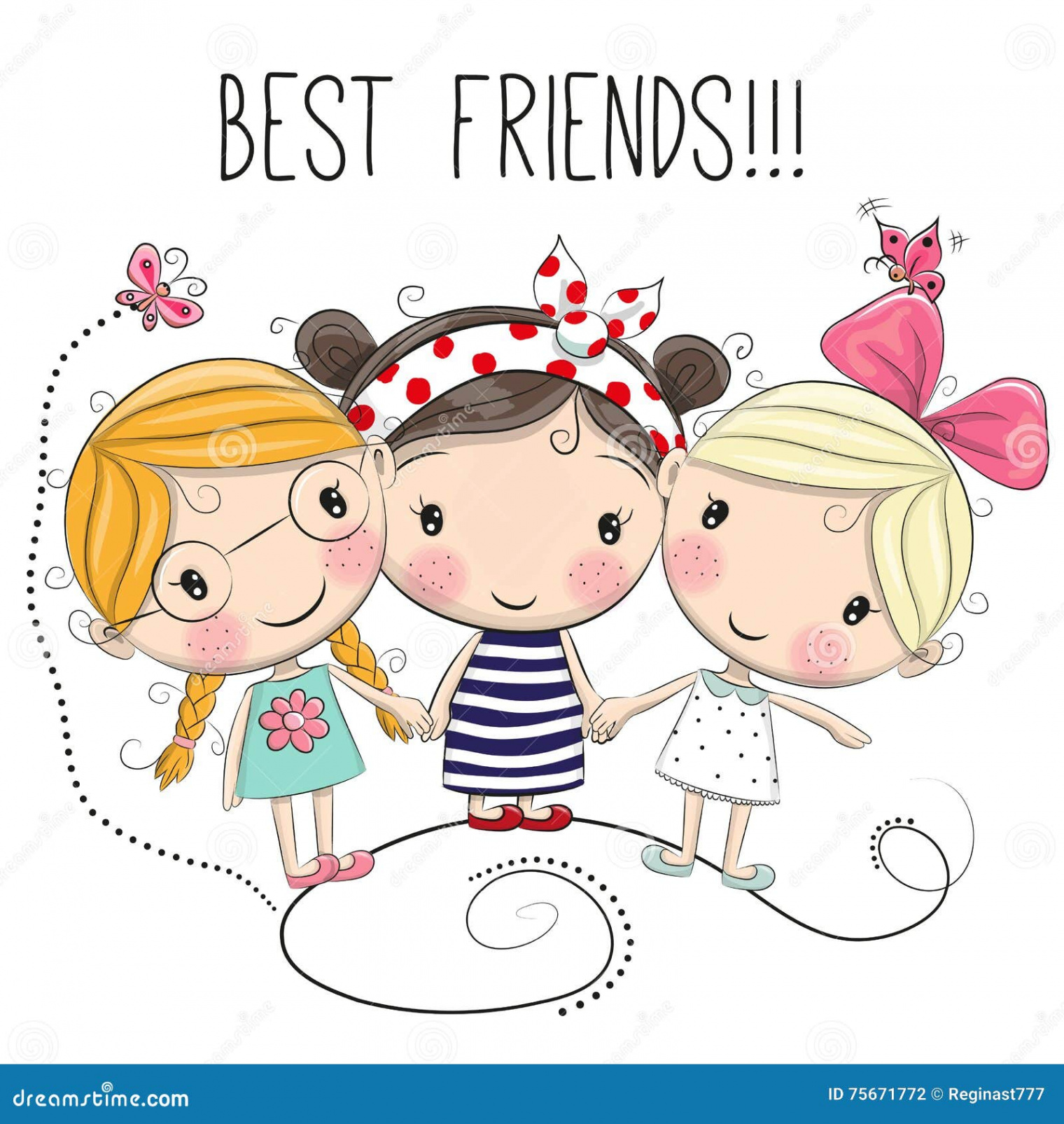 Three Best Friends Girls Stock Illustrations –  Three Best