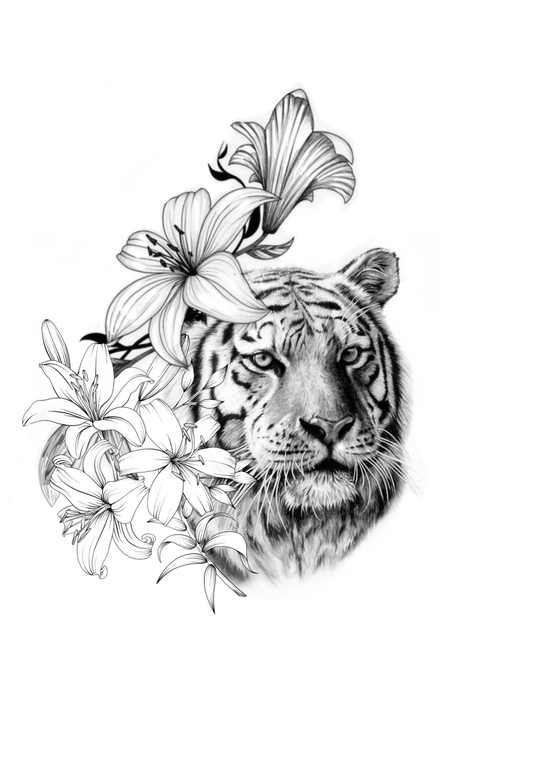 Tiger flowers  Tiger face tattoo, Tiger tattoo design, Tiger lily