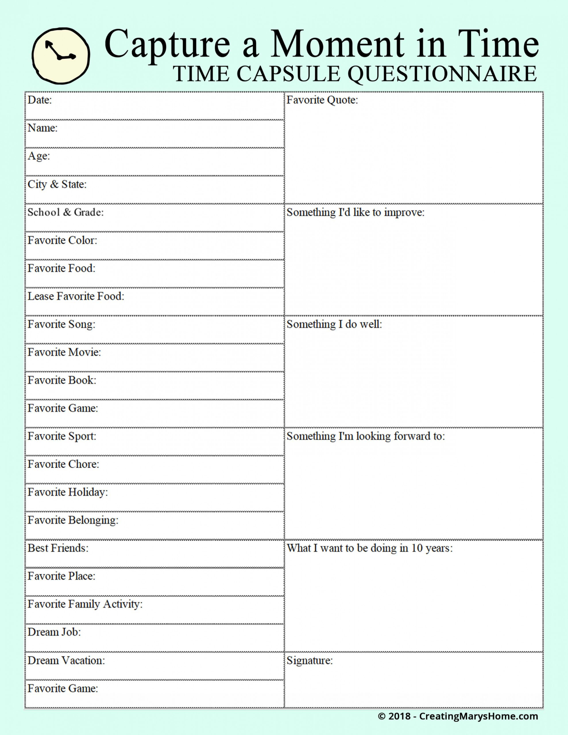 Time Capsule Questions - FREE PRINTABLE -v - creatingmaryshome