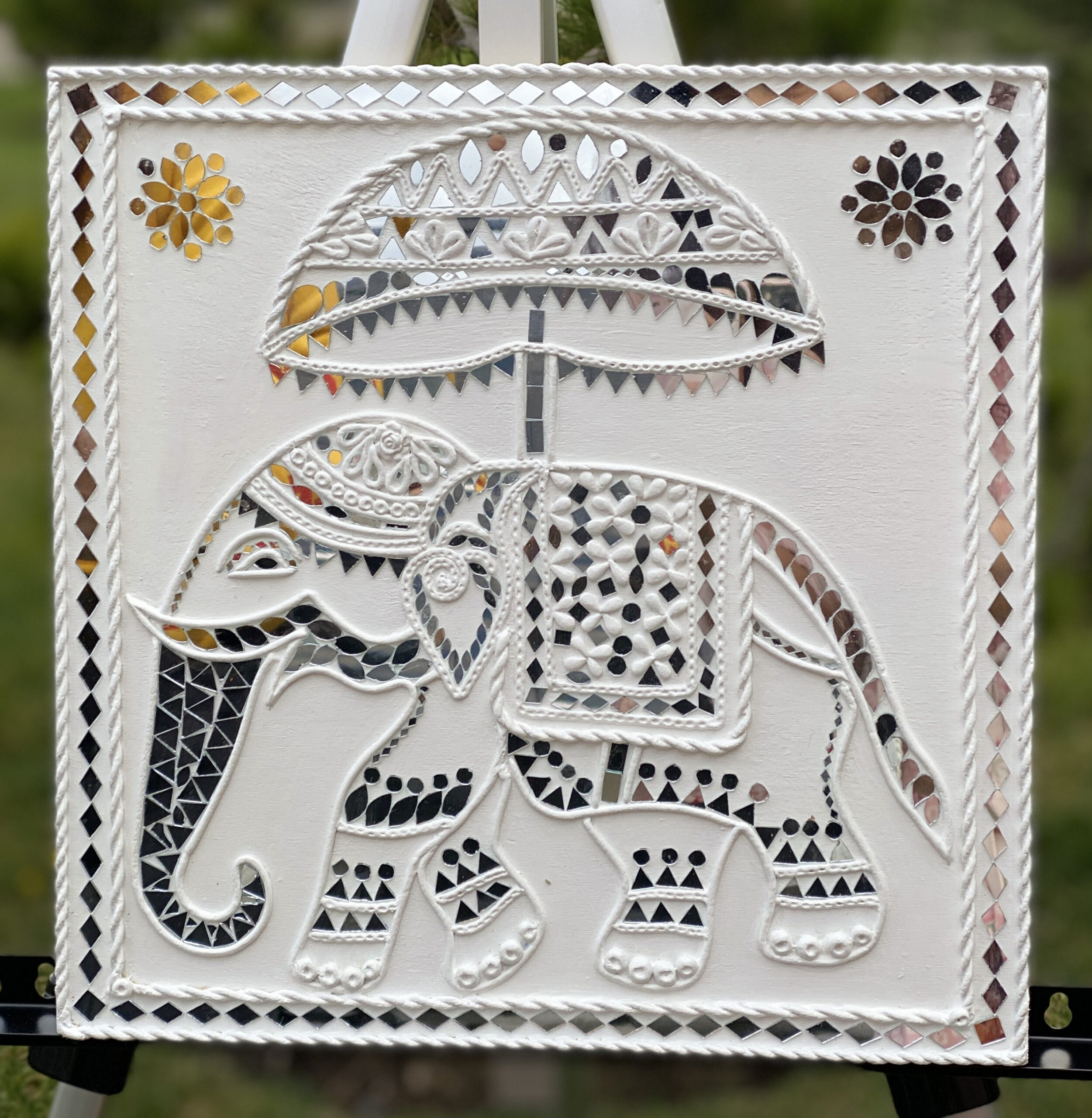 Unique Lippan Art Elephant With Mirror