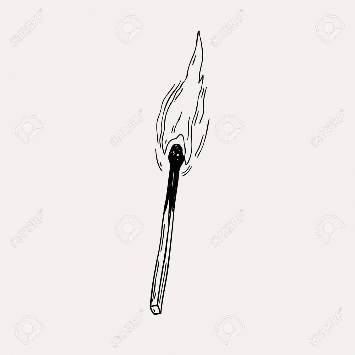 Vector Hand Drawn Burning Match. Graphic Match With Fire