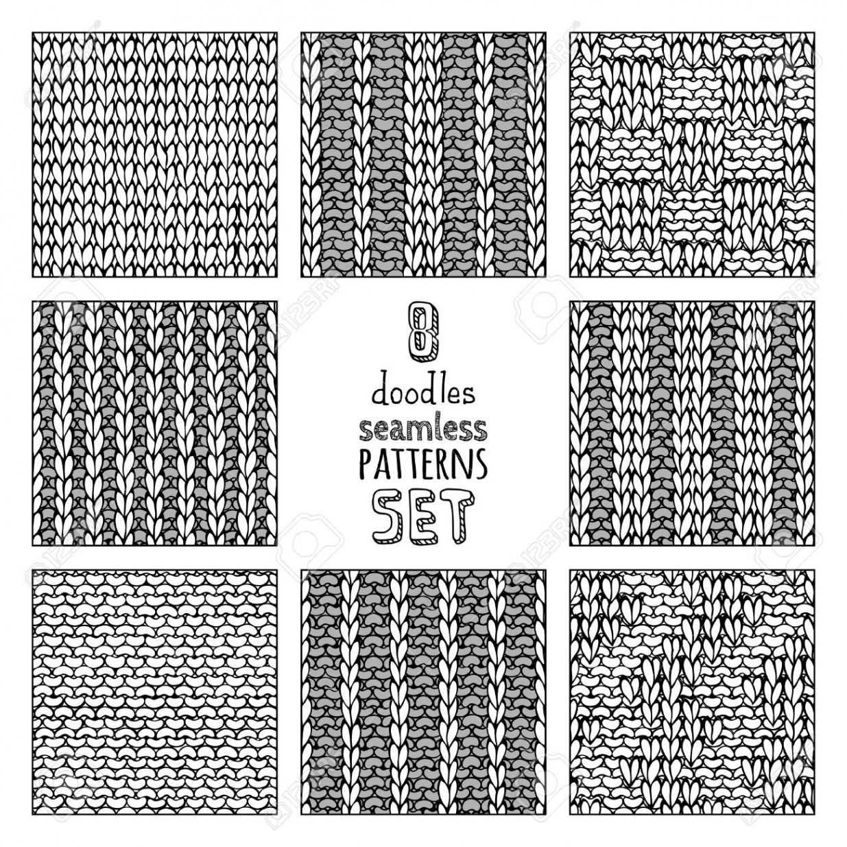 Vector set of seamless doodles knitting patterns