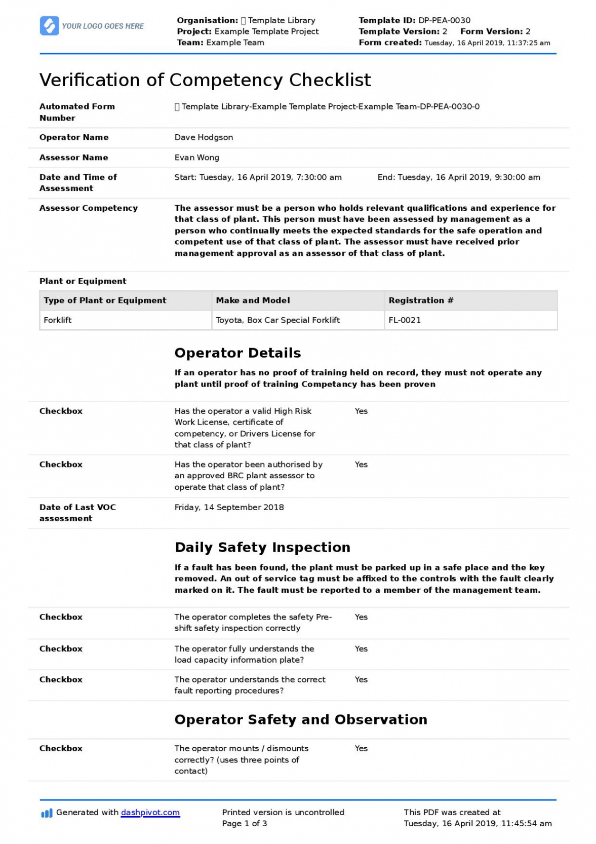 Verification of Competency template (Free and editable VOC form)