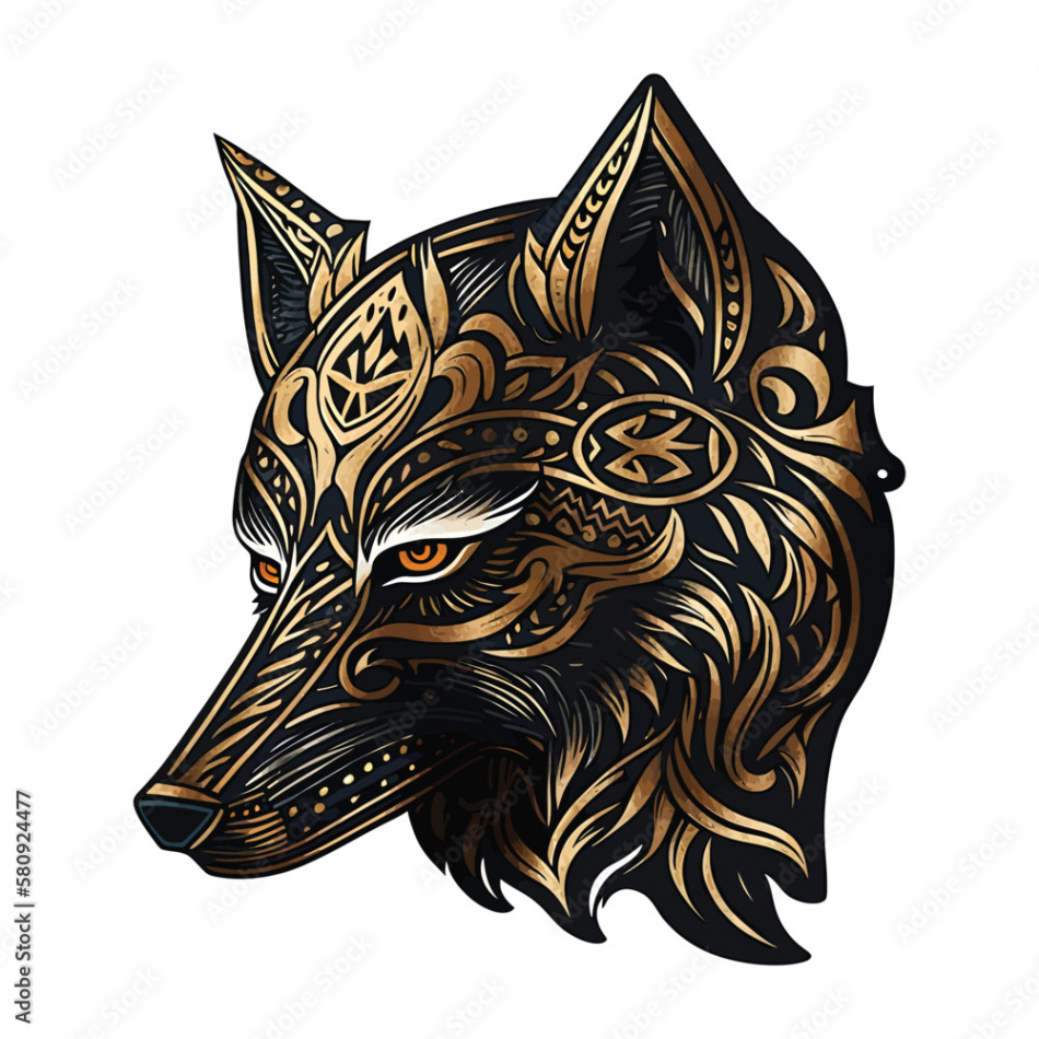 Viking wolf, hyper detailed isolated in white background