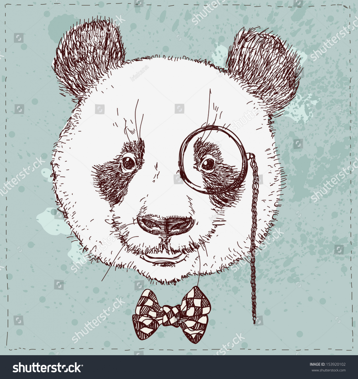 Vintage-Skizze-Illustration von Panda-Bär auf Hut auf: Stock