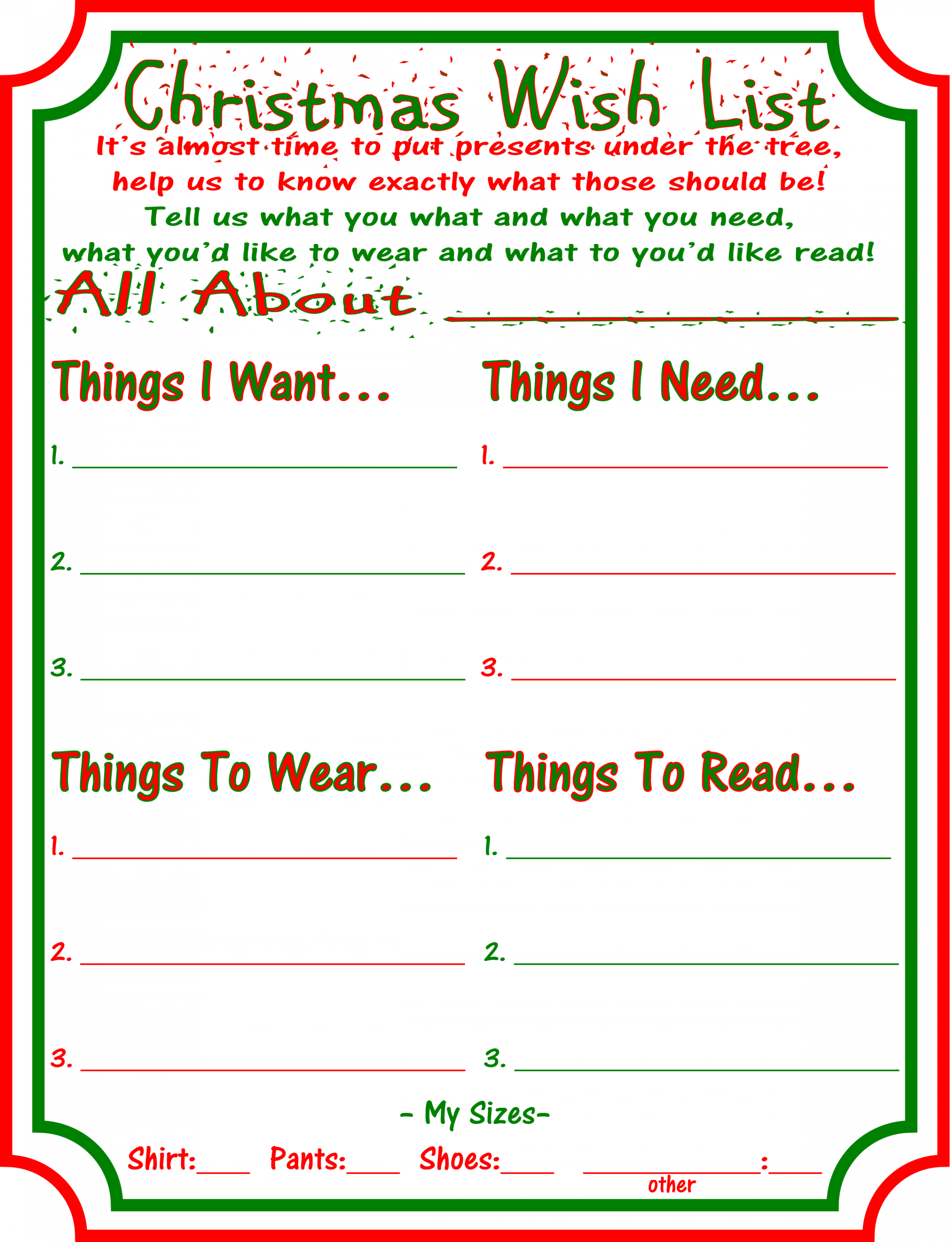 Want, Need, Wear, Read Christmas Wish Lists  Christmas wishes