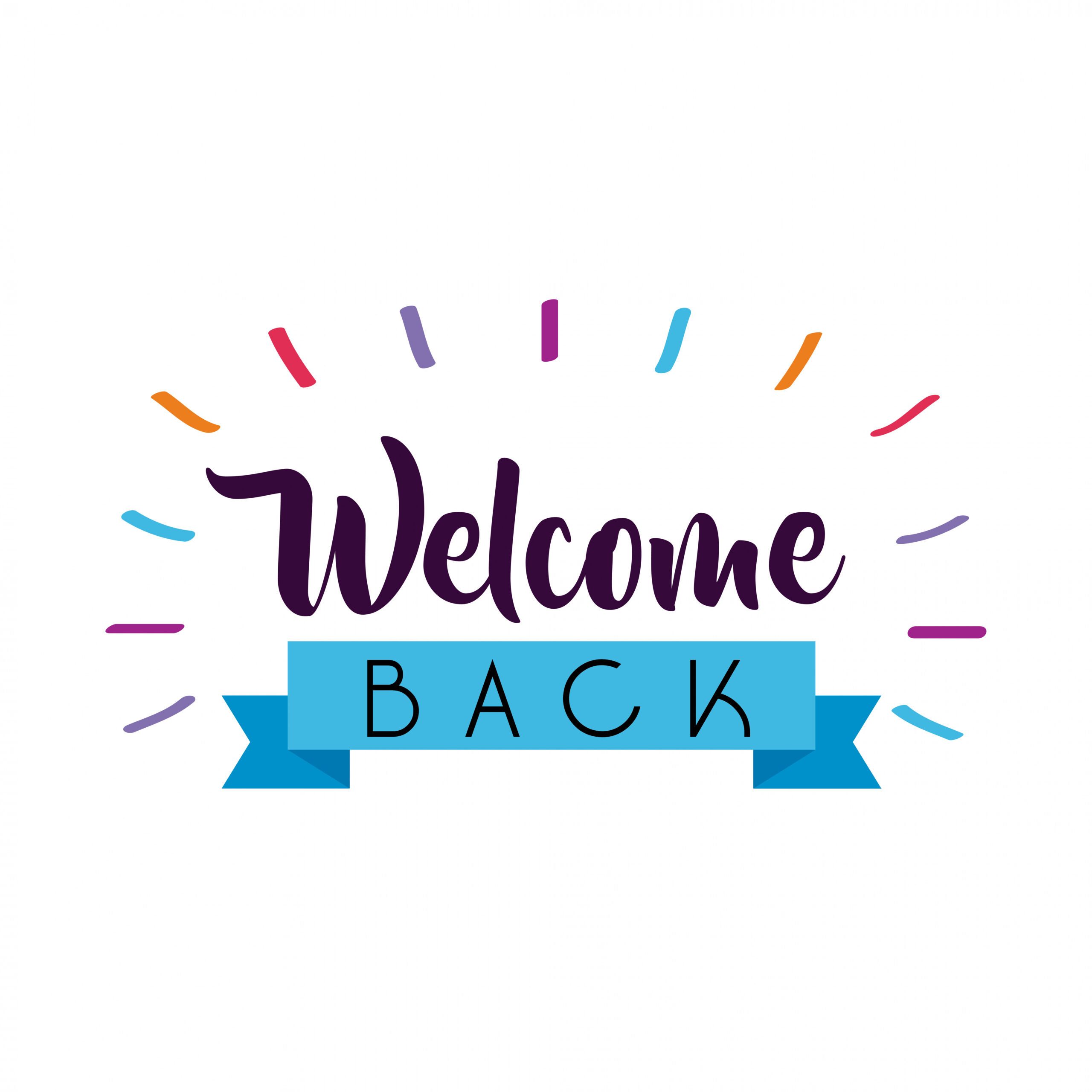 welcome back label lettering with ribbon frame  Vector Art