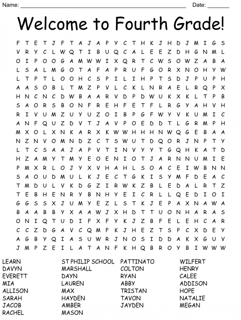 Welcome to Fourth Grade! Word Search - WordMint