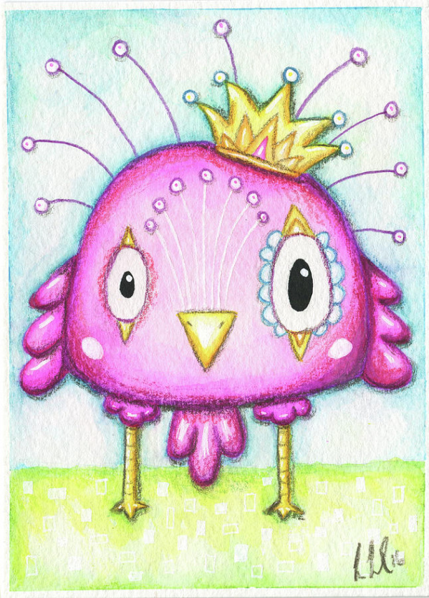 Whimsical Quirky Bird Mixed Media Painting by Lori Treleaven