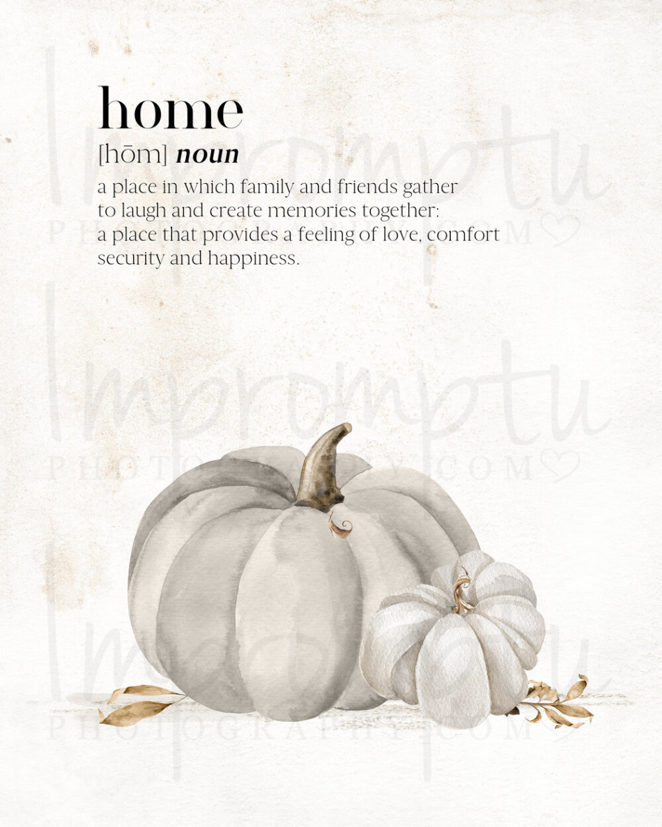 x Printable Wall Art Fall Home meaning w/Pumpkins