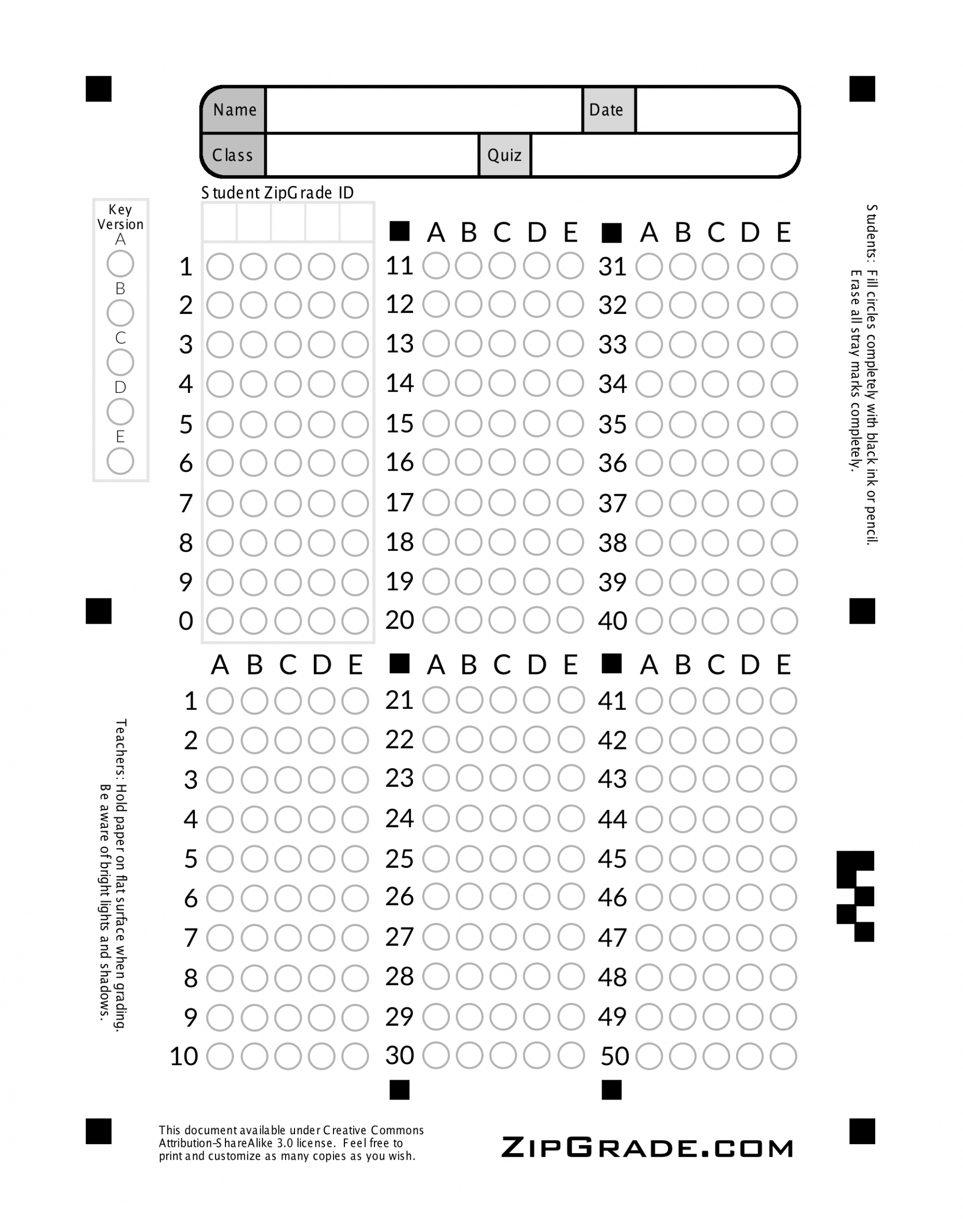 ZipGrade: Answer Sheet Forms