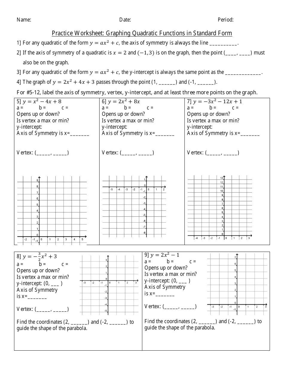 80 Printable Graphing Quadratic Review Worksheet 54