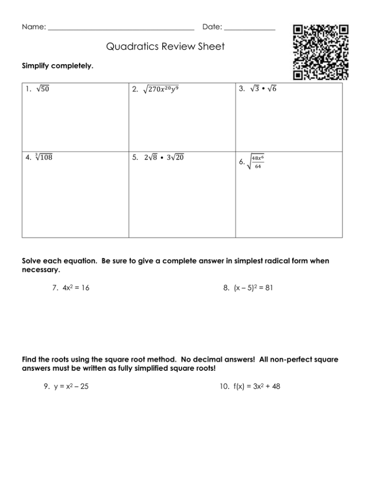 80 Printable Graphing Quadratic Review Worksheet 64