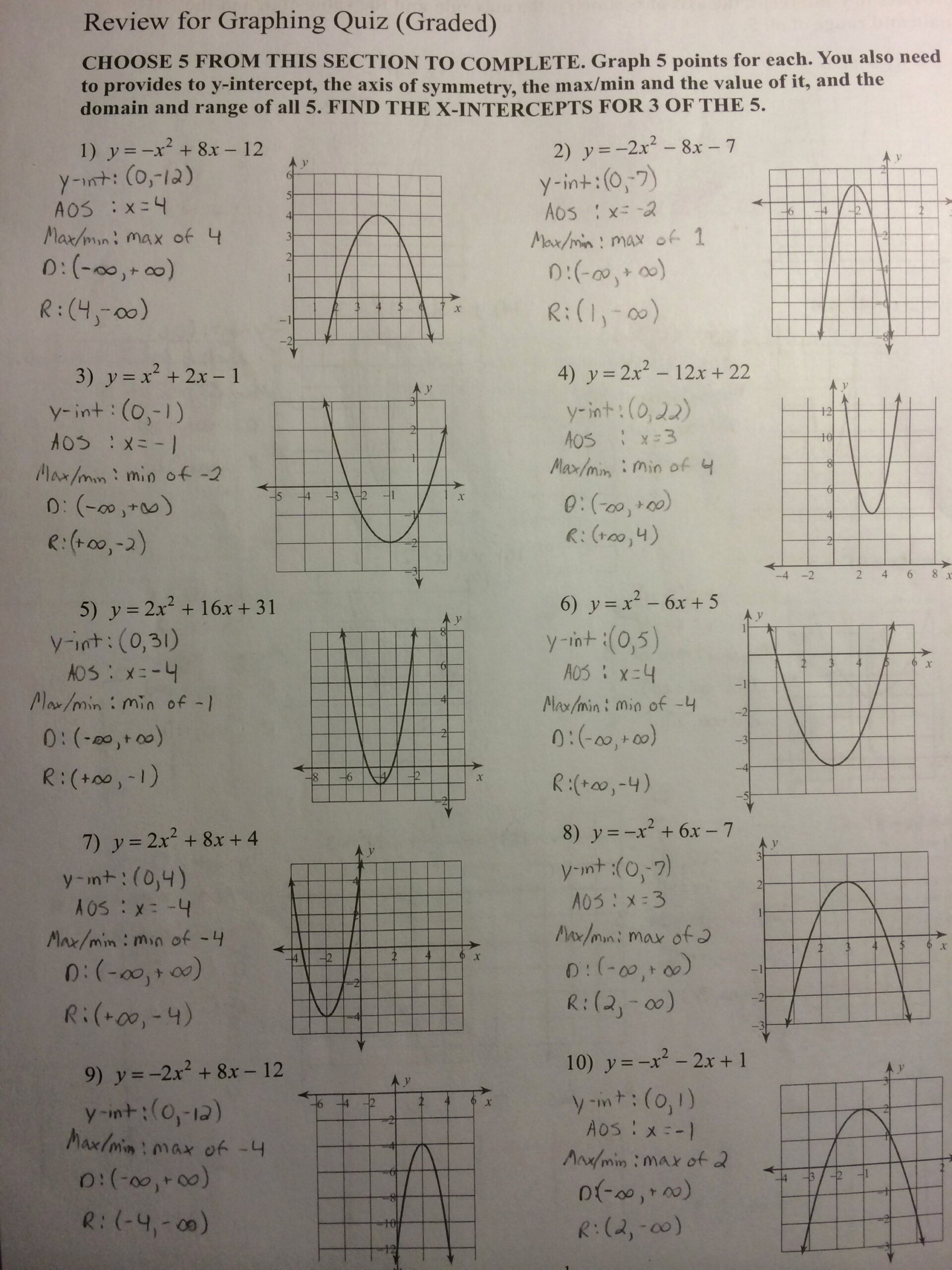 80 Printable Graphing Quadratic Review Worksheet 71