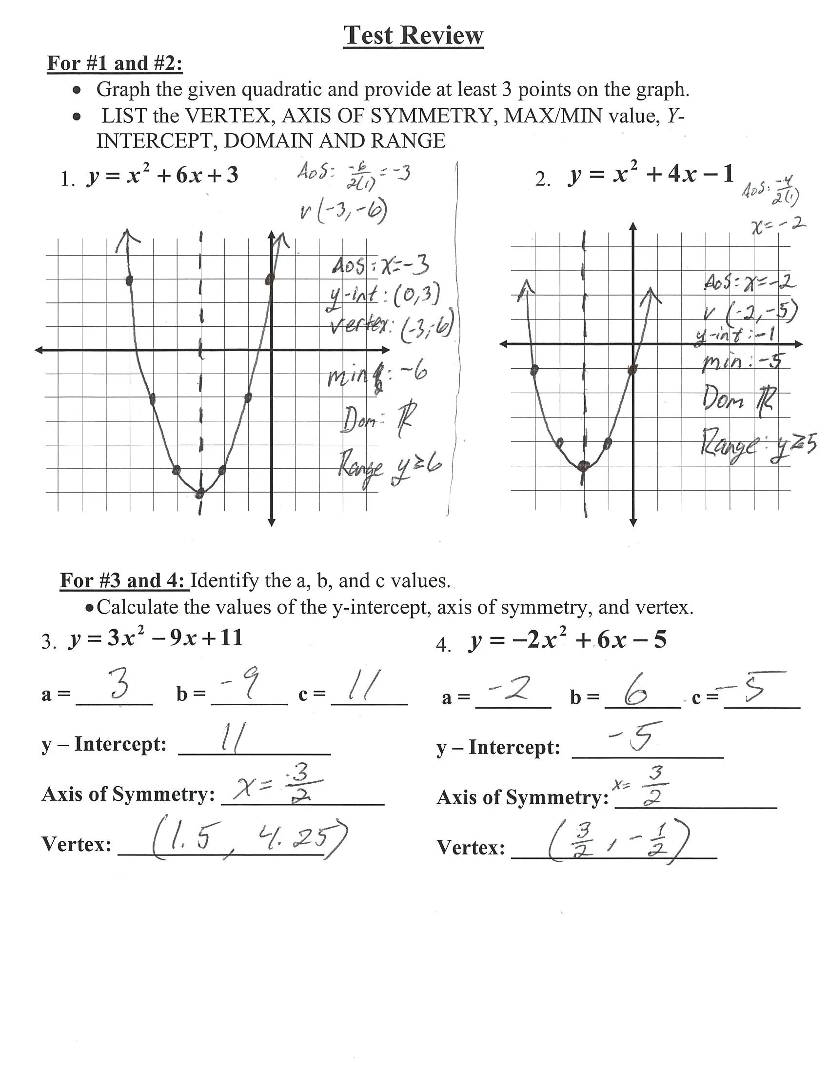 80 Printable Graphing Quadratic Review Worksheet 72