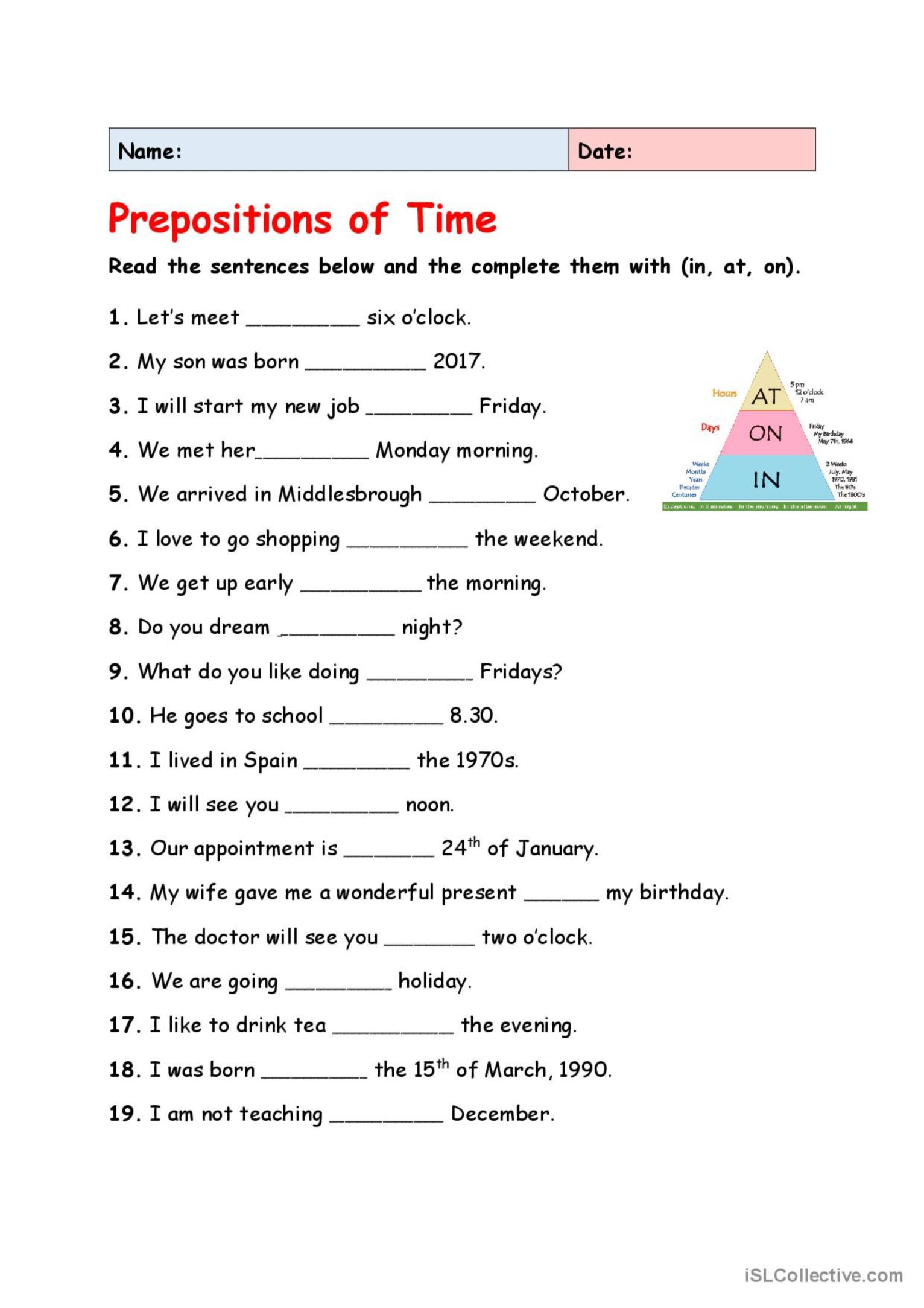 80 Printable In On Preposition Worksheets 2