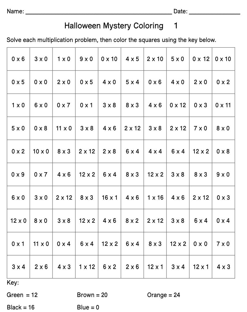 80 Printable Multiplication Worksheets To Color 35